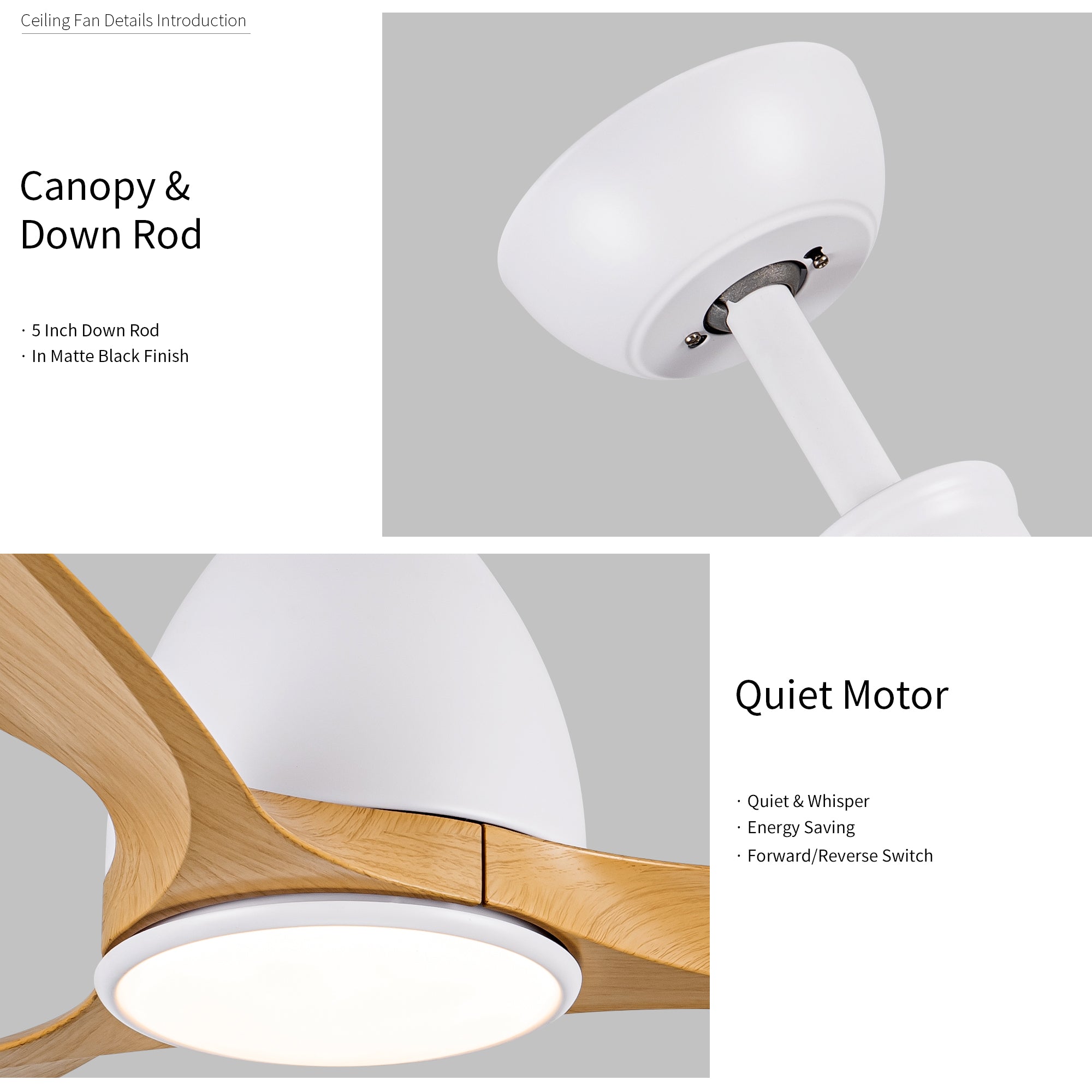 52" Ceiling Fan Light with Wood Grain Blade