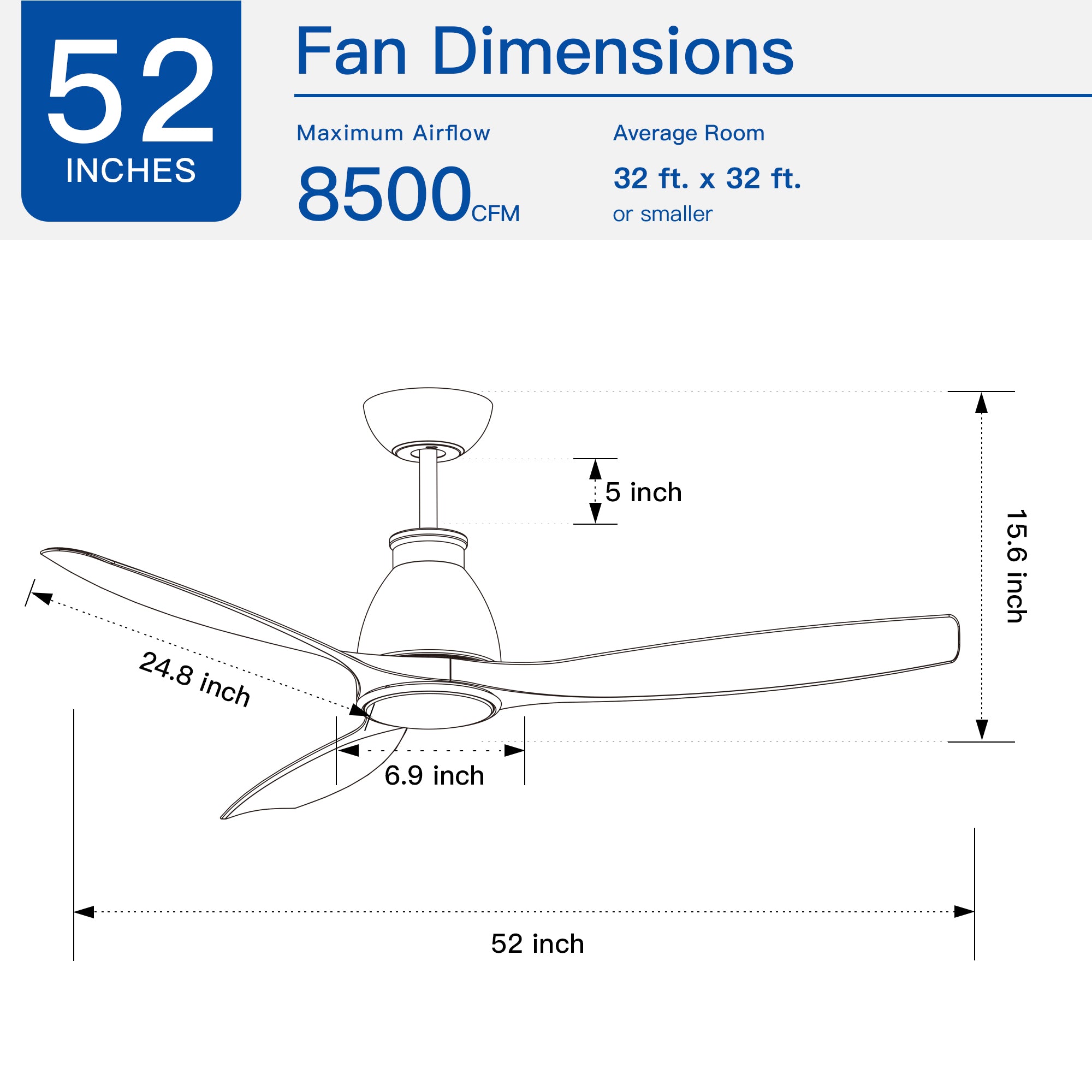 52" Ceiling Fan Light with Wood Grain Blade