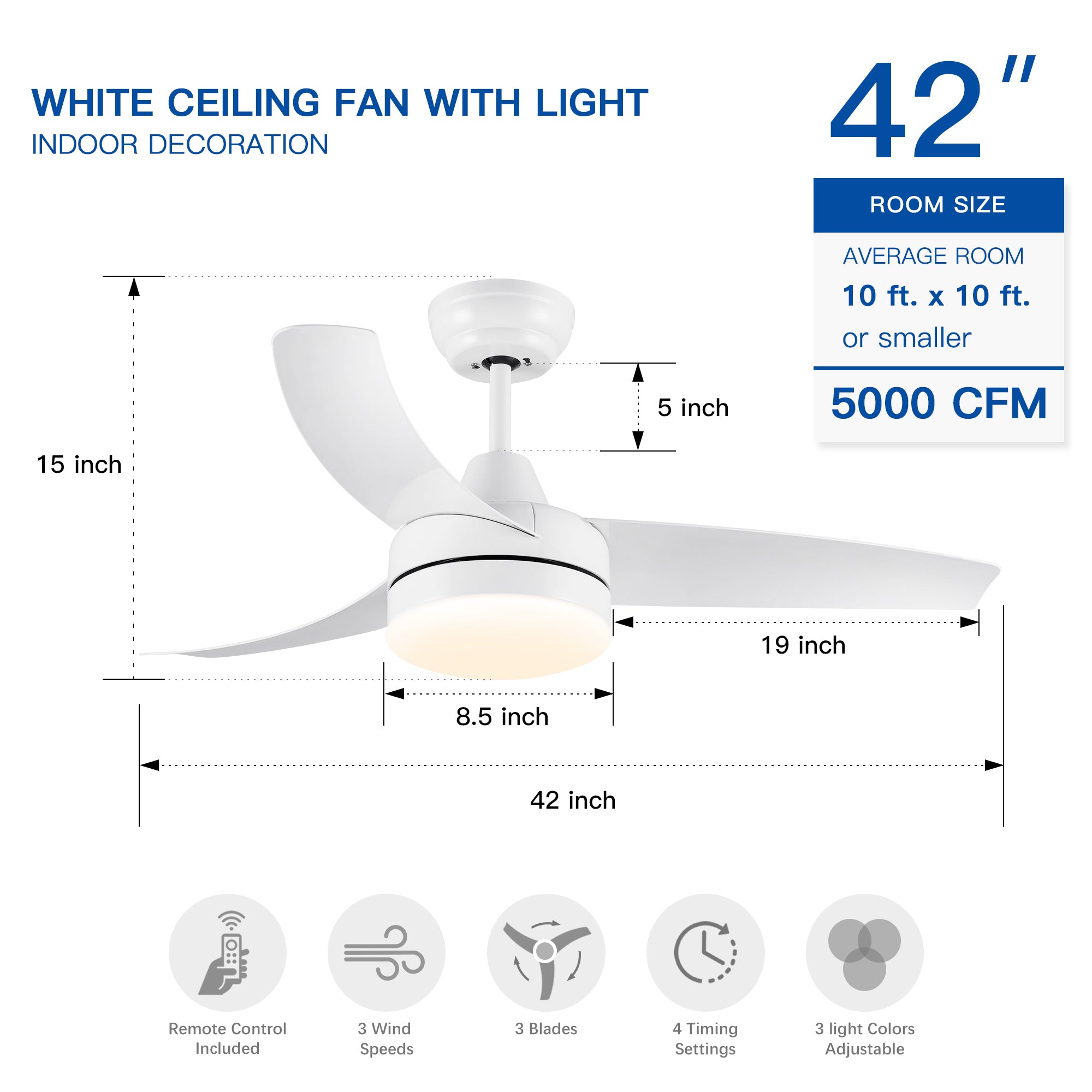 42" Ceiling Fan Light with Remote Control