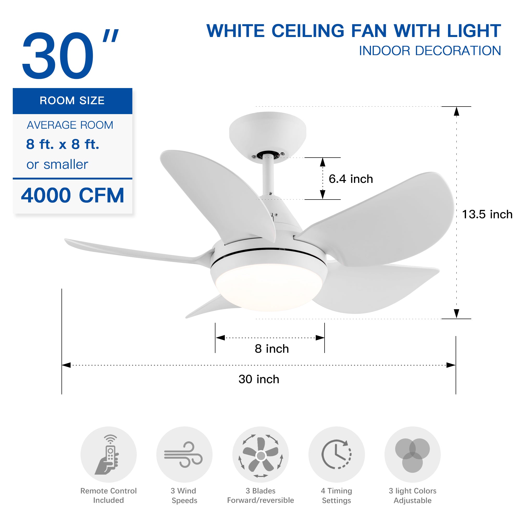 30" Ceiling Fan Light with Remote Control