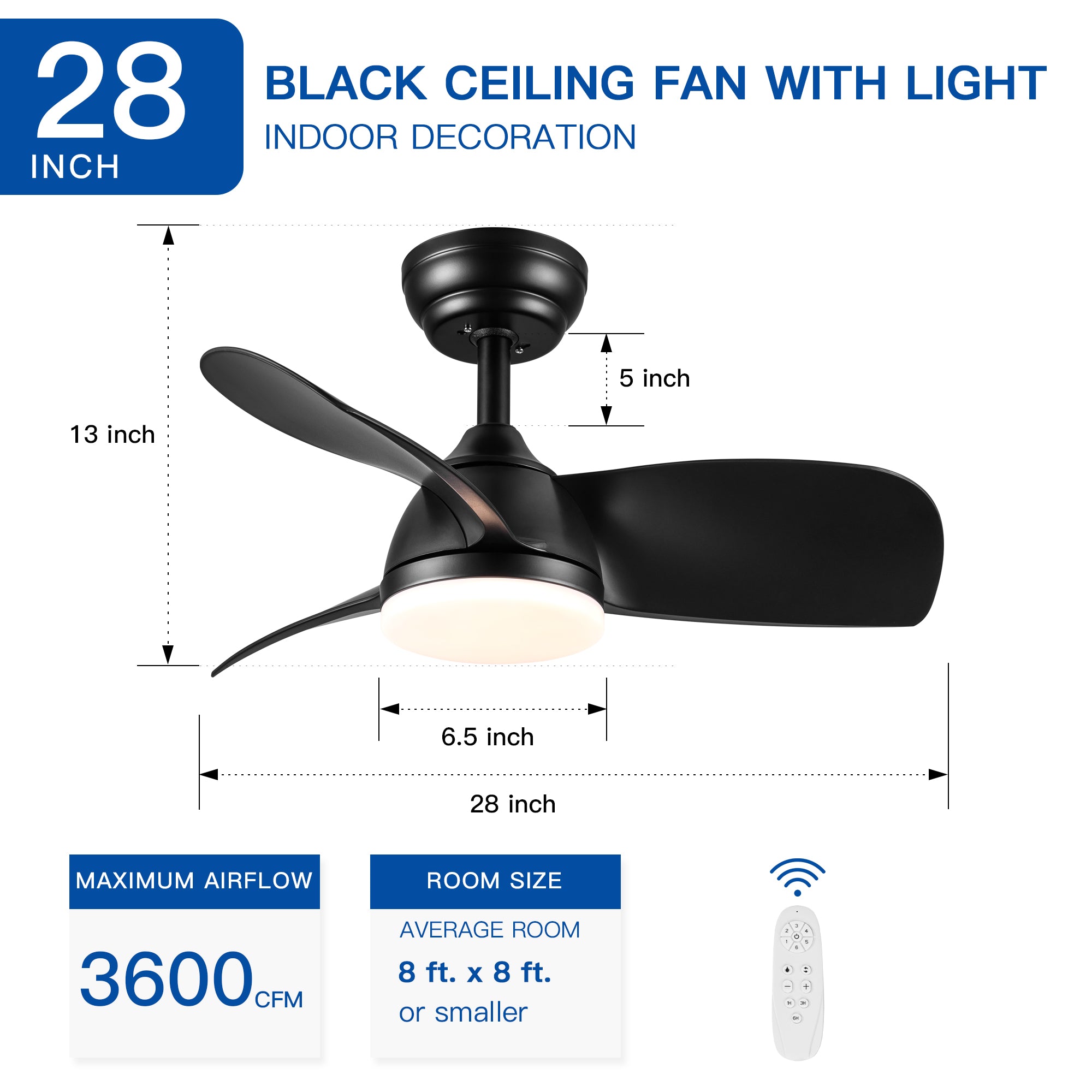 28" Ceiling Fan Light with Remote Control