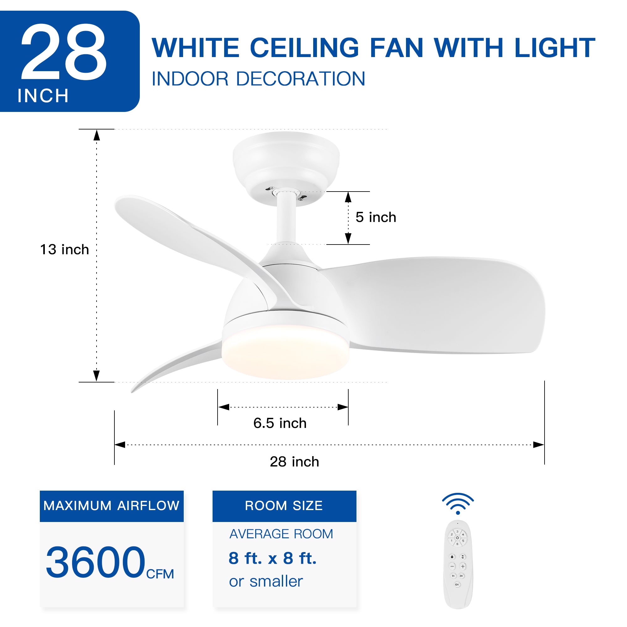 28" Ceiling Fan Light with Remote Control
