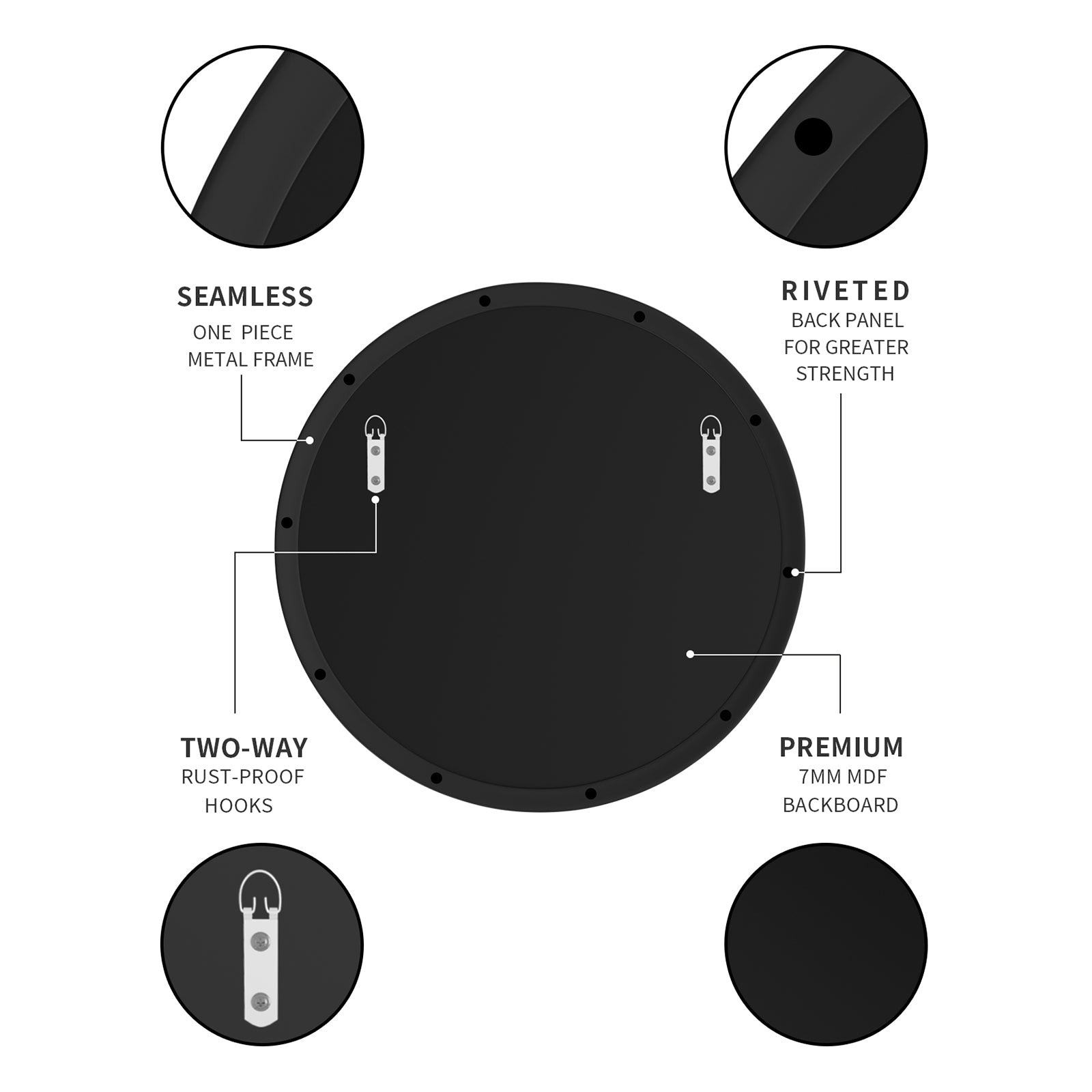 Round Framed Wall Mounted Bathroom Vanity Mirror