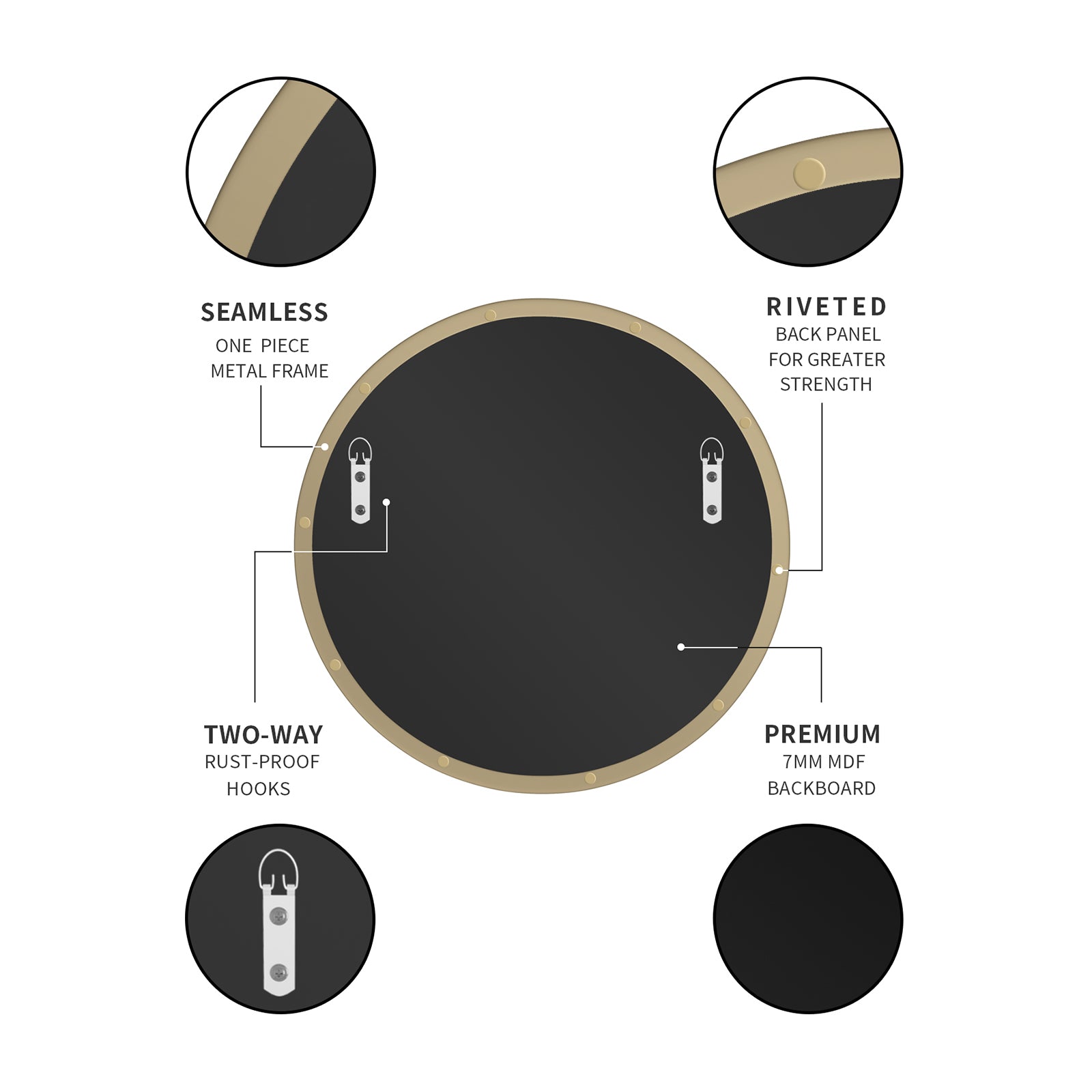 Round Framed Wall Mounted Bathroom Vanity Mirror