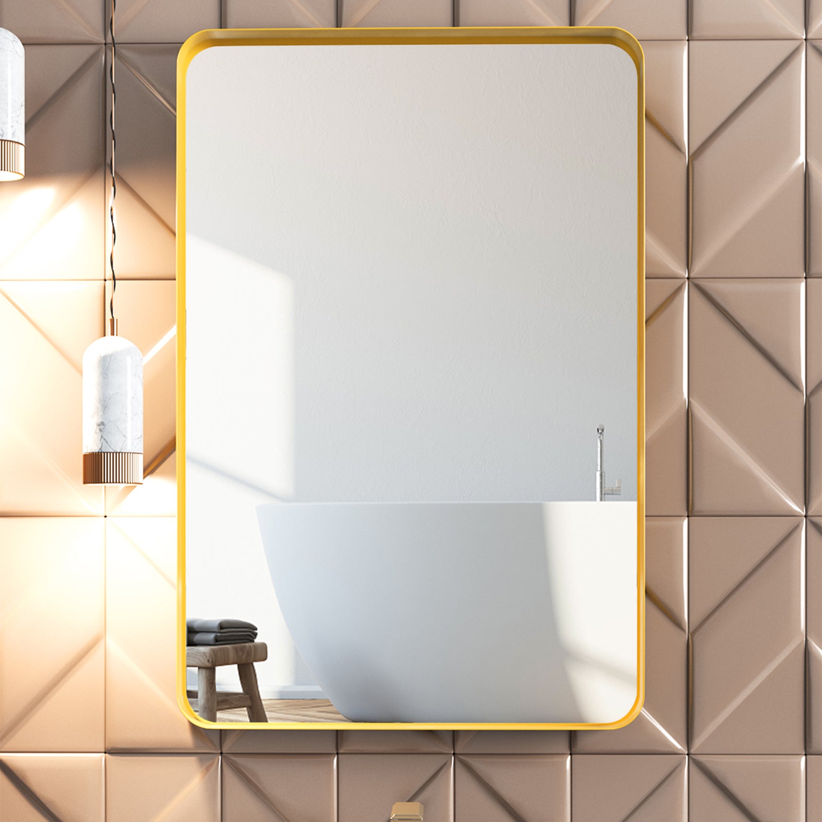 Rectangular Framed Wall Mounted Bathroom Vanity Mirror