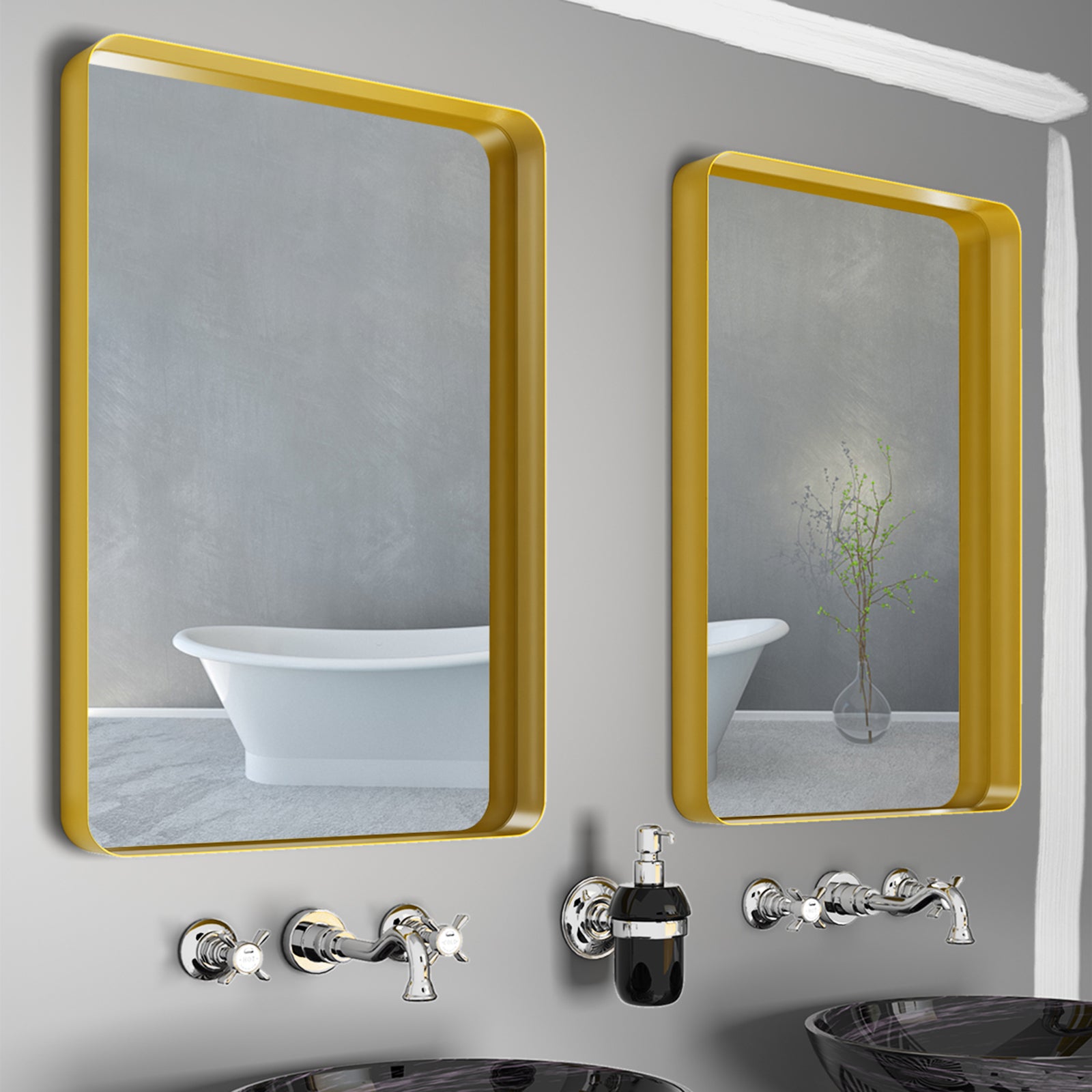 Rectangular Framed Wall Mounted Bathroom Vanity Mirror
