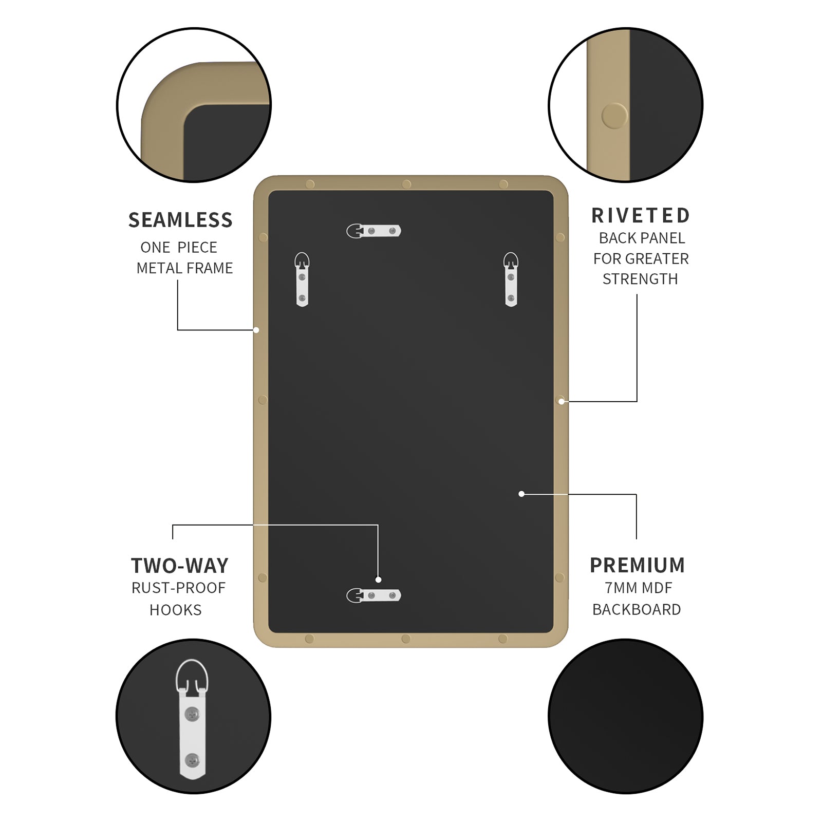 Rectangular Framed Wall Mounted Bathroom Vanity Mirror
