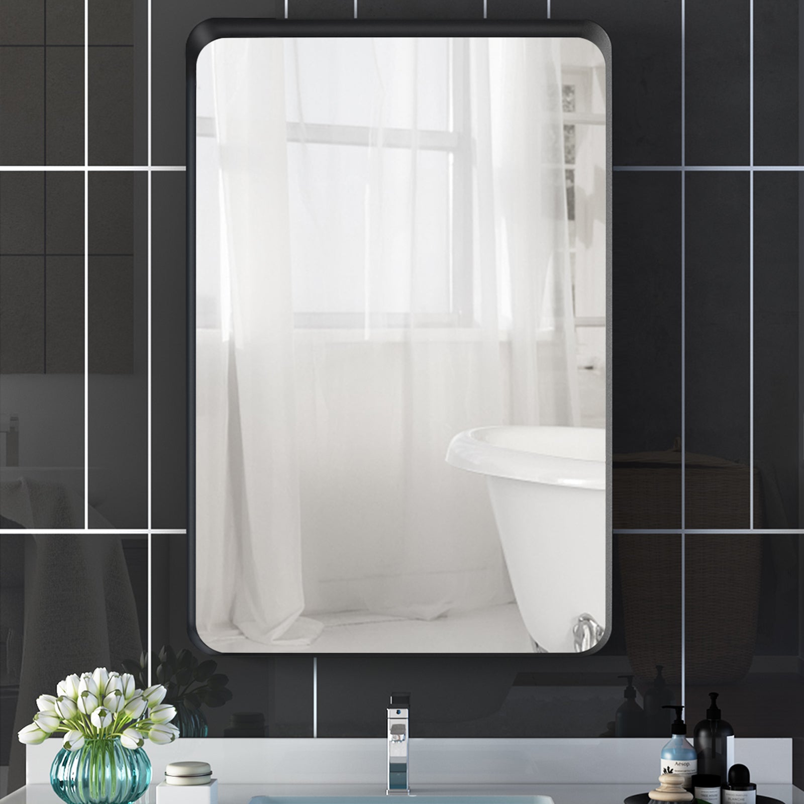 Rectangular Framed Wall Mounted Bathroom Vanity Mirror