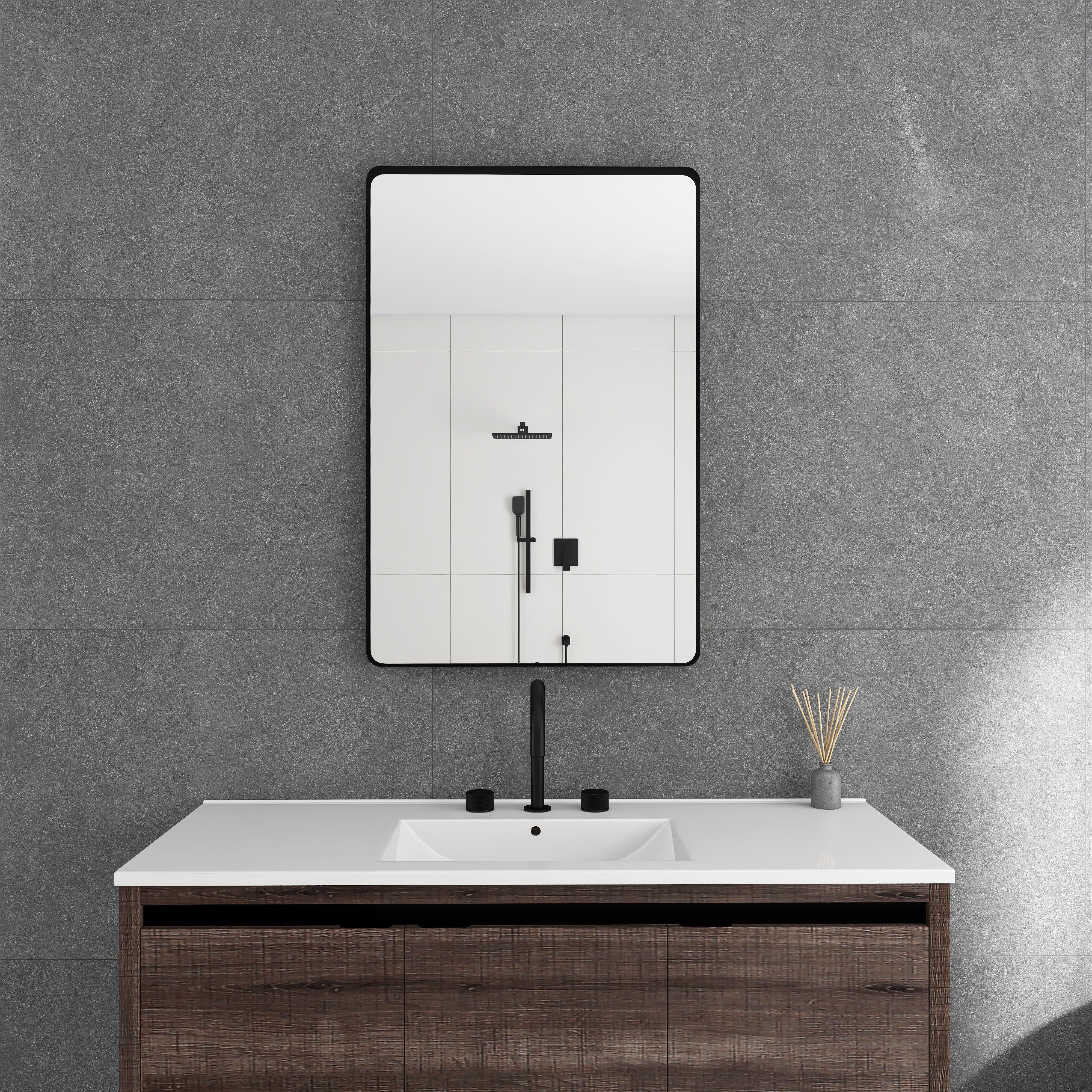 Rectangular Framed Wall Mounted Bathroom Vanity Mirror