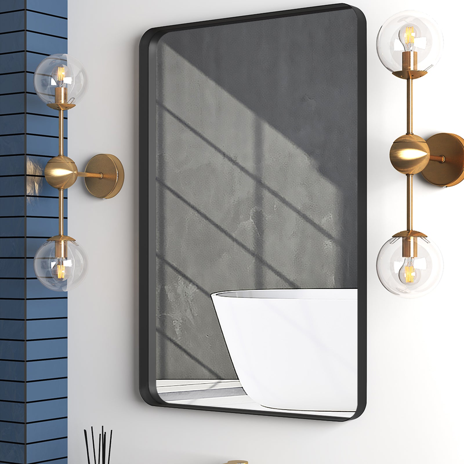 Rectangular Framed Wall Mounted Bathroom Vanity Mirror