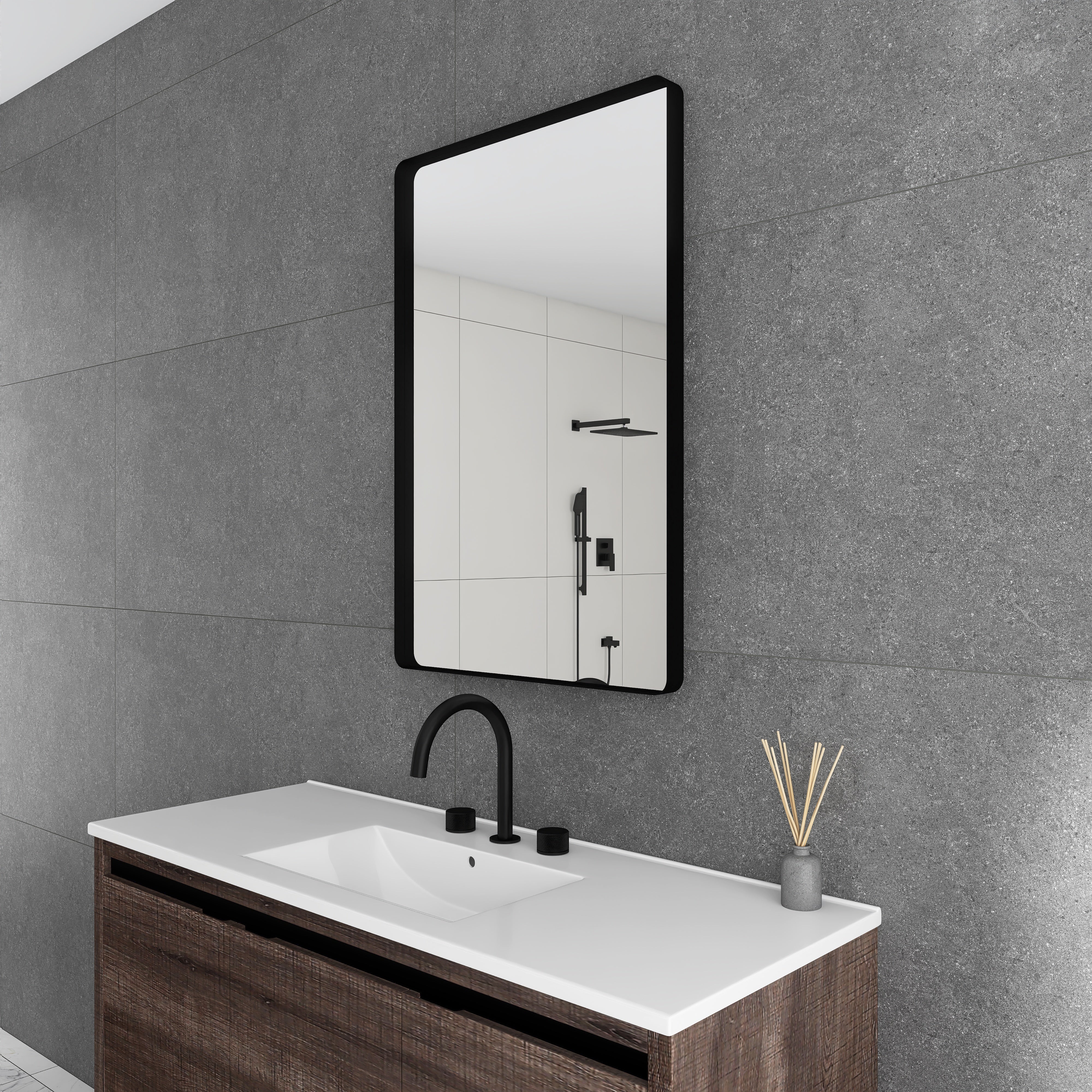Rectangular Framed Wall Mounted Bathroom Vanity Mirror
