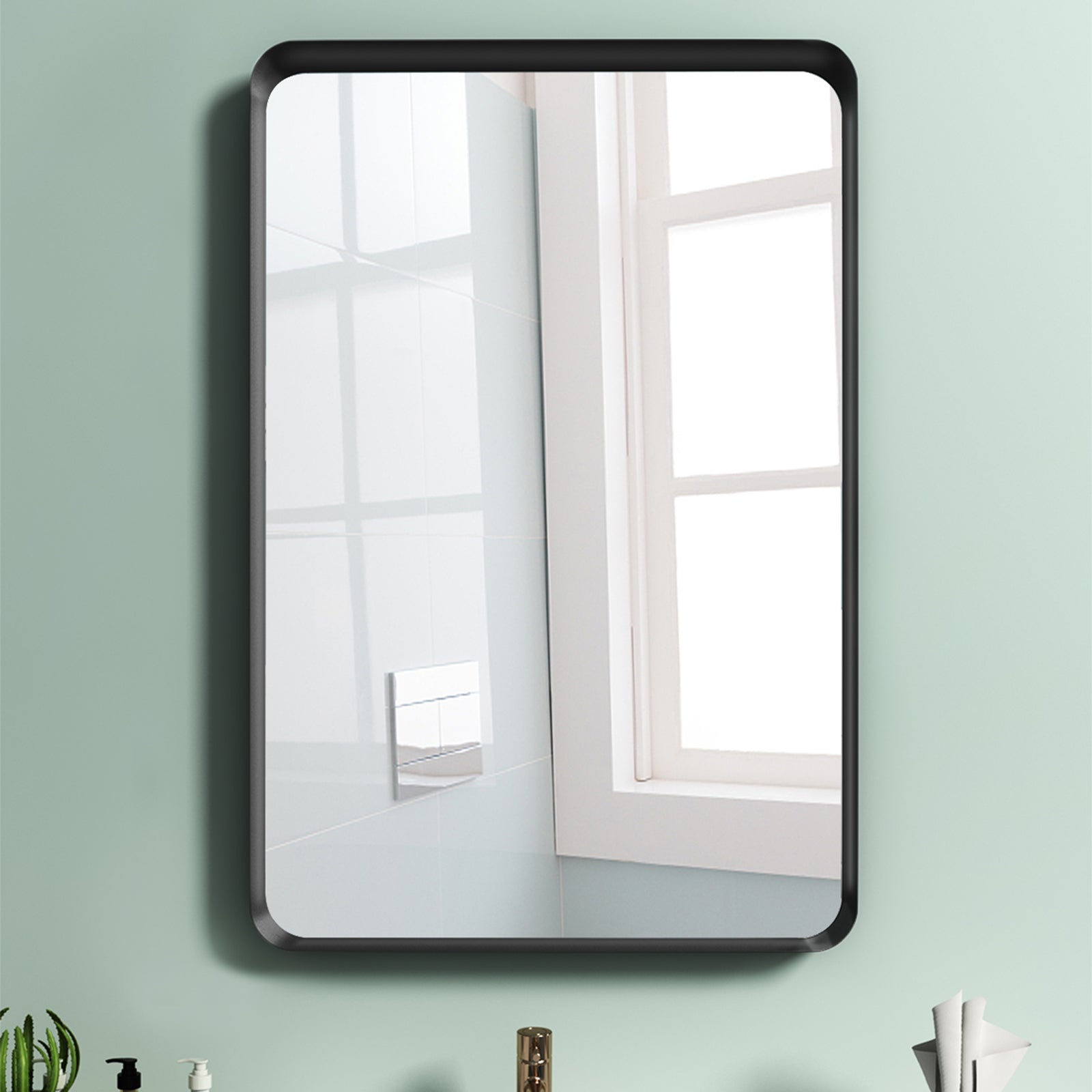 Rectangular Framed Wall Mounted Bathroom Vanity Mirror