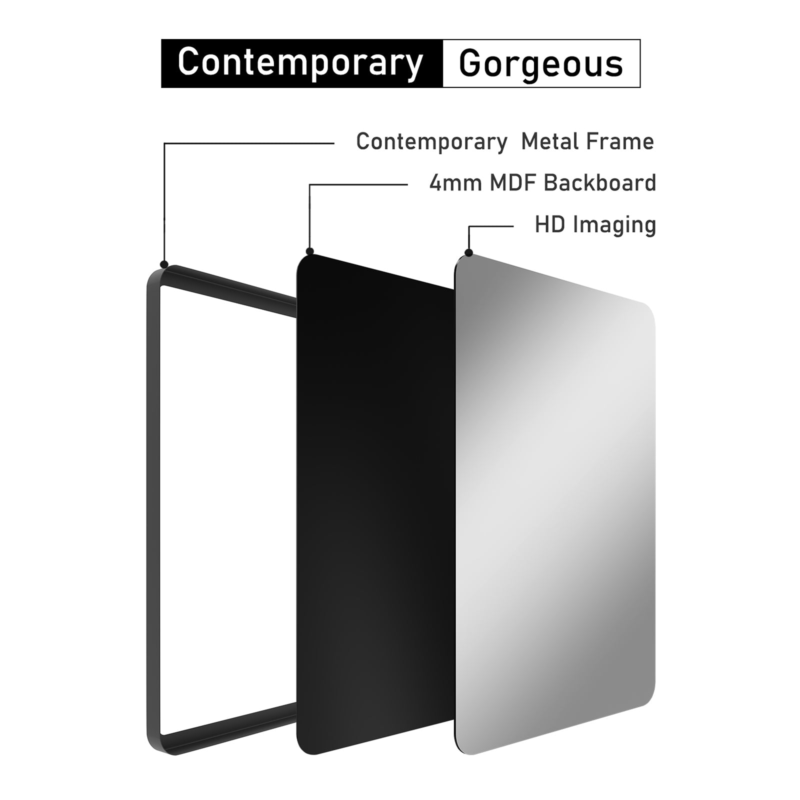 Rectangular Framed Wall Mounted Bathroom Vanity Mirror