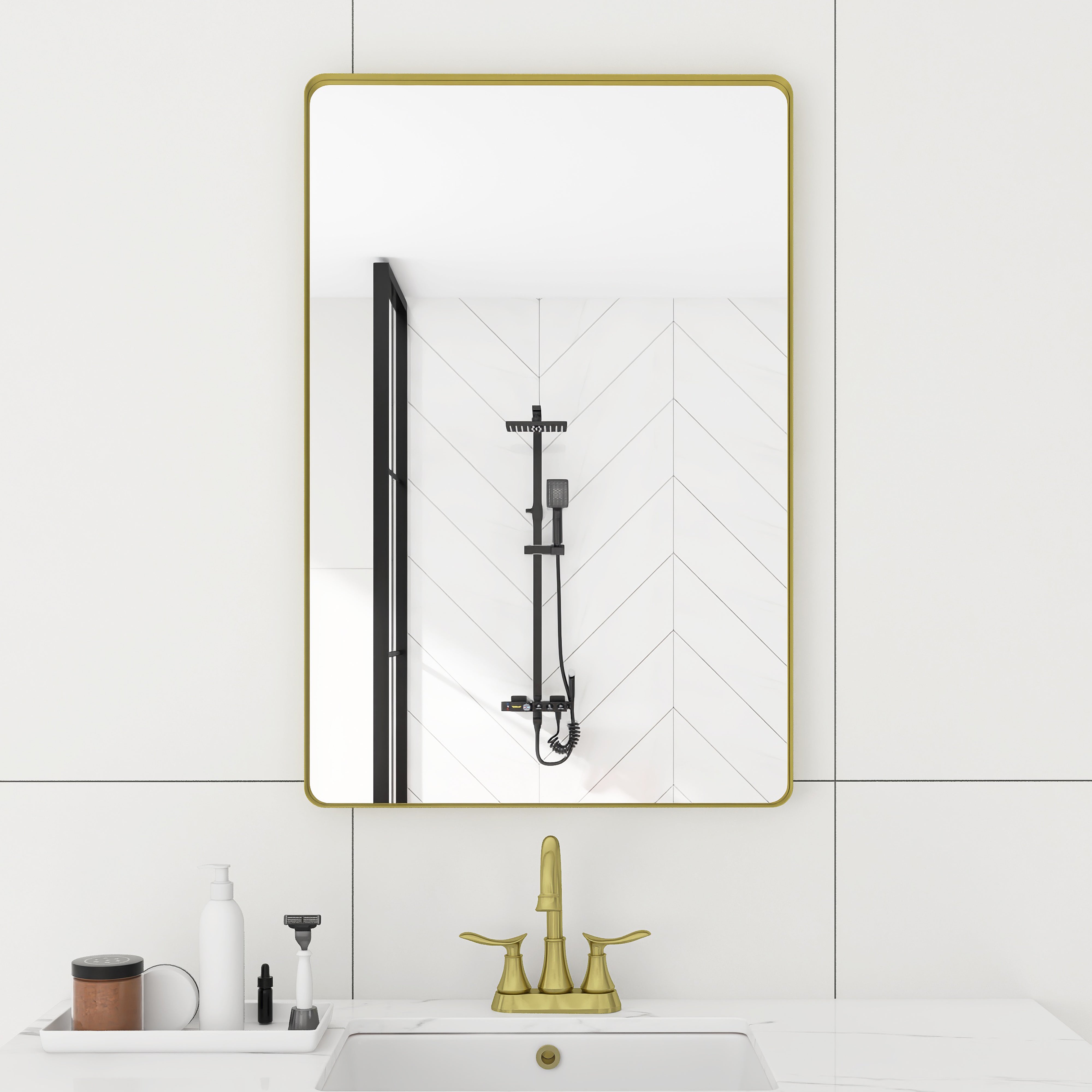 Rectangular Framed Wall Mounted Bathroom Vanity Mirror