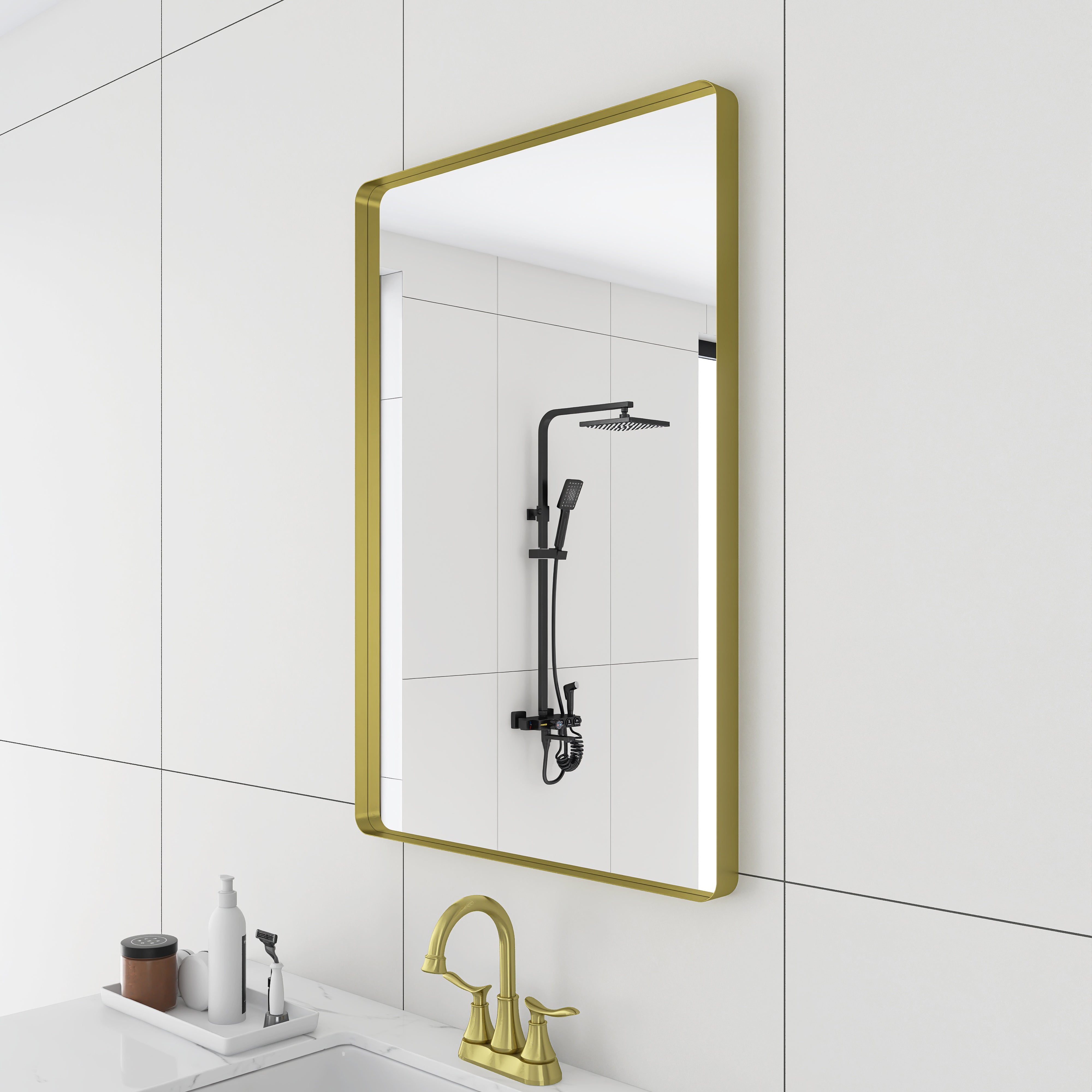 Rectangular Framed Wall Mounted Bathroom Vanity Mirror