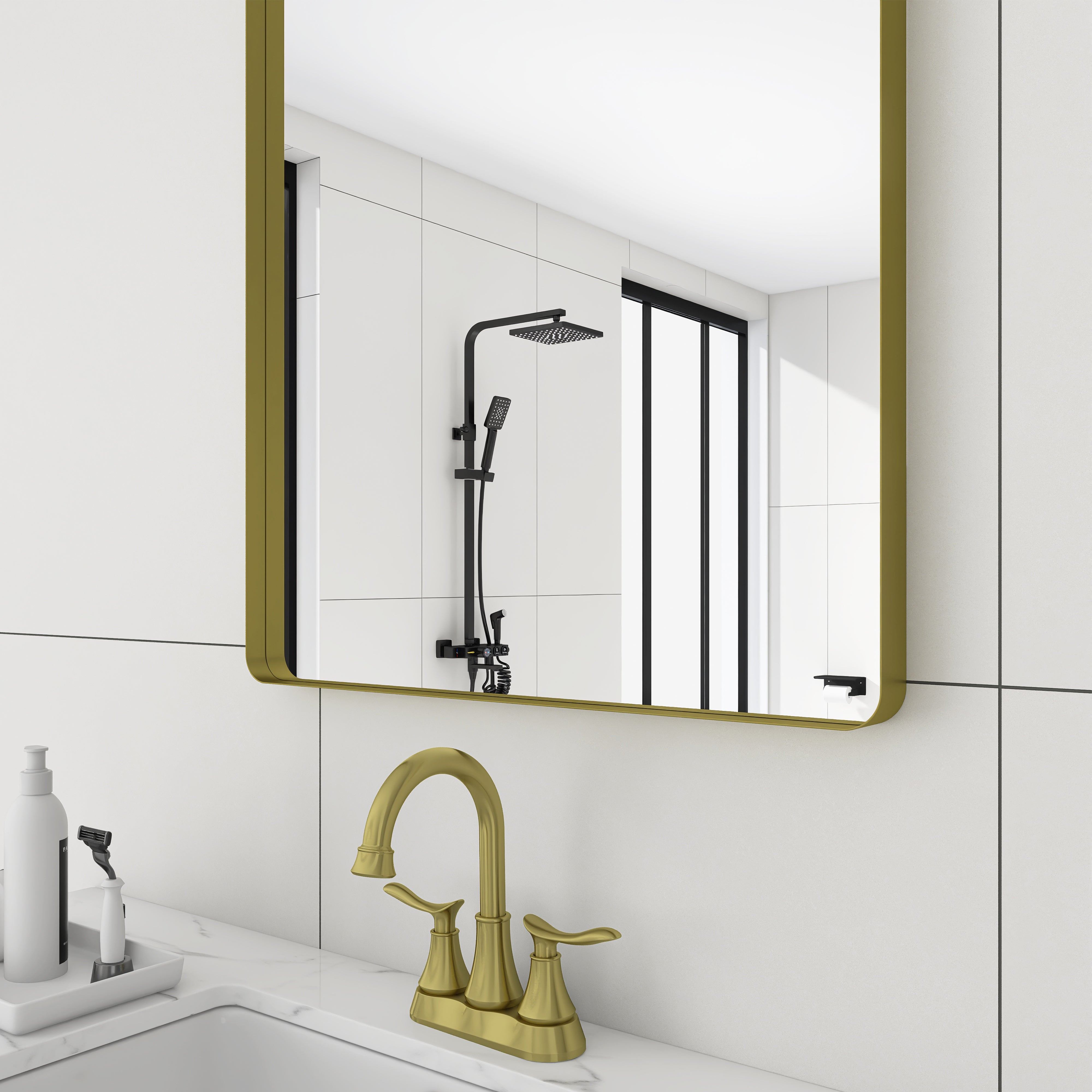Rectangular Framed Wall Mounted Bathroom Vanity Mirror