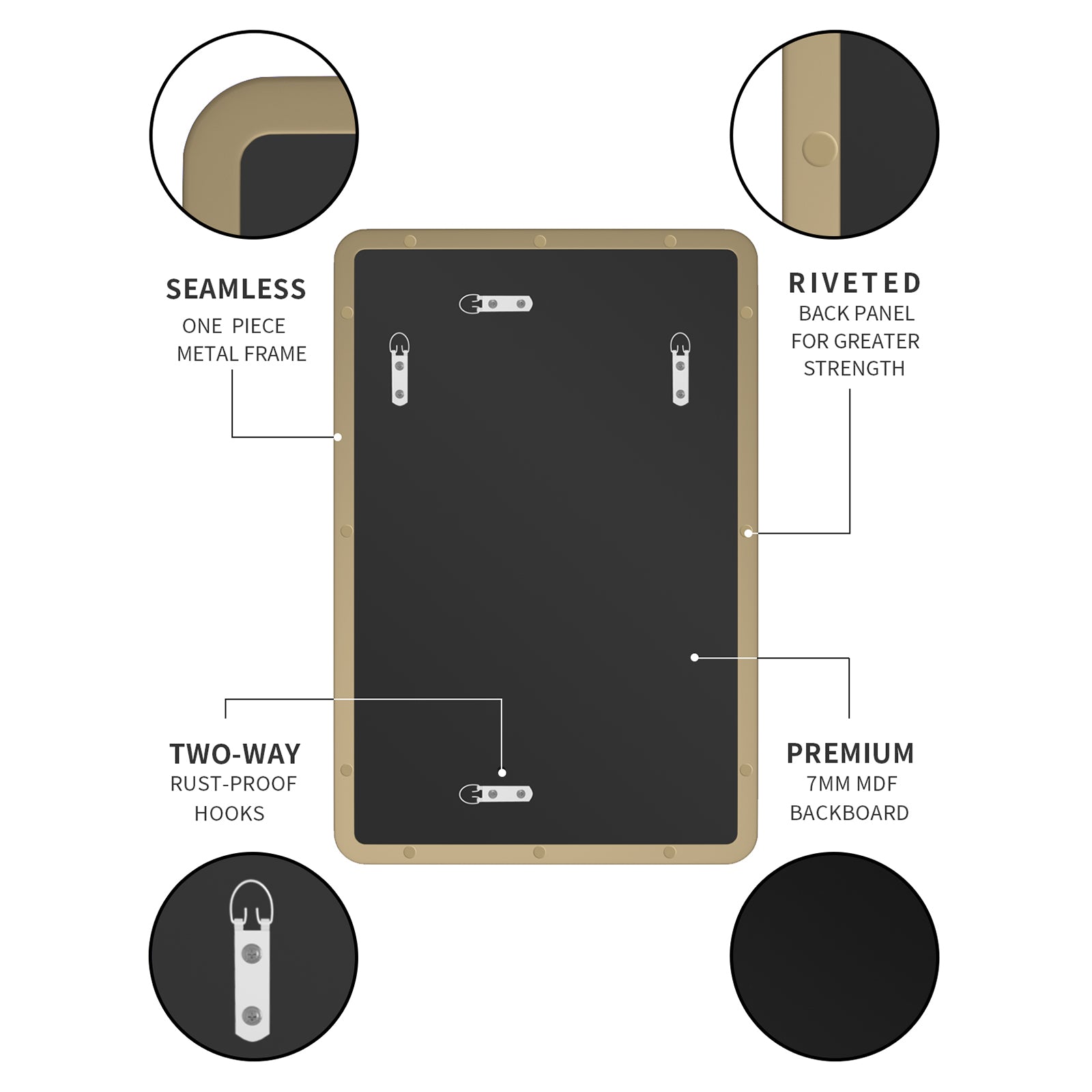 Rectangular Framed Wall Mounted Bathroom Vanity Mirror