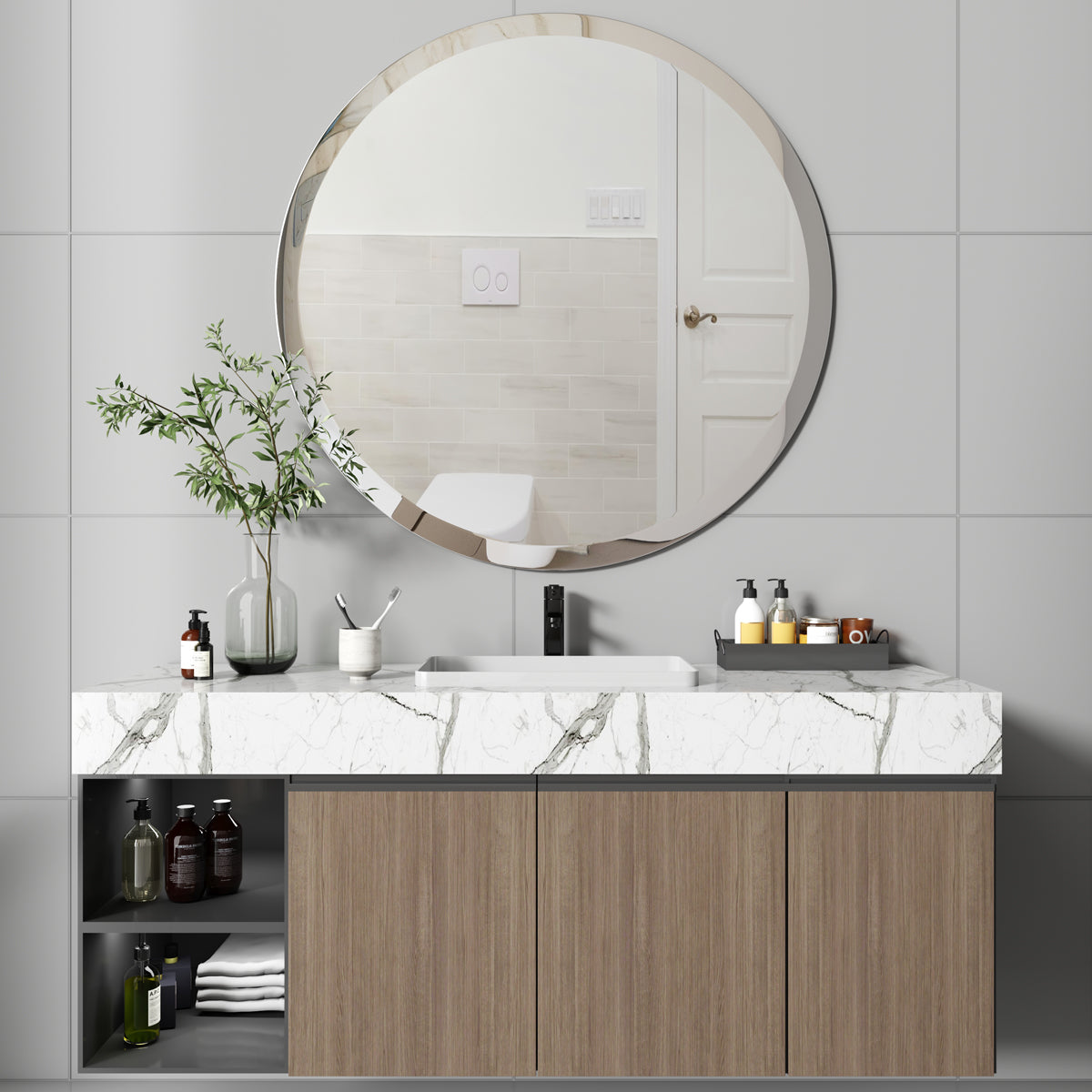 Round Frameless Wall Mounted Bathroom Vanity Mirror in Sliver