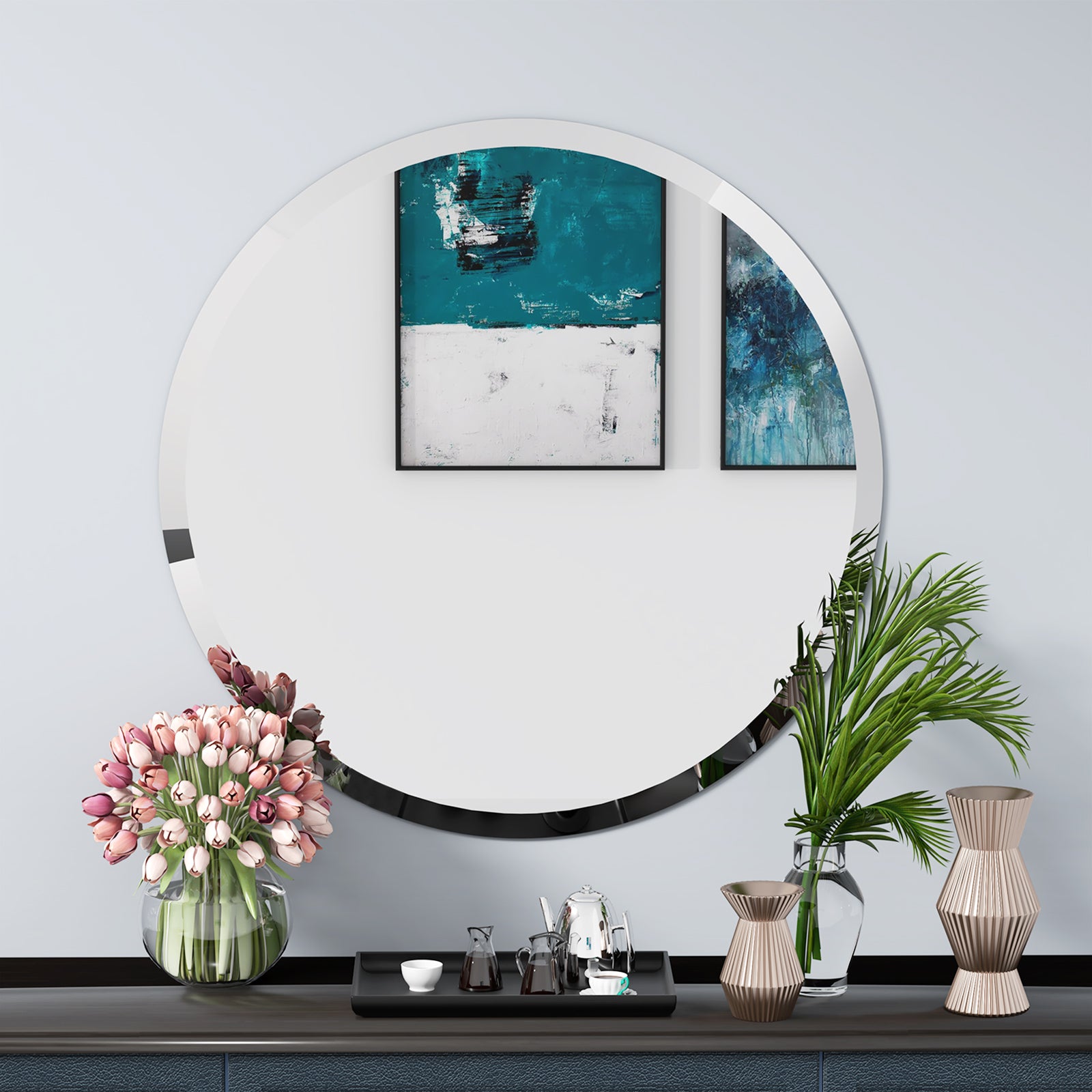 Round Frameless Wall Mounted Bathroom Vanity Mirror in Sliver