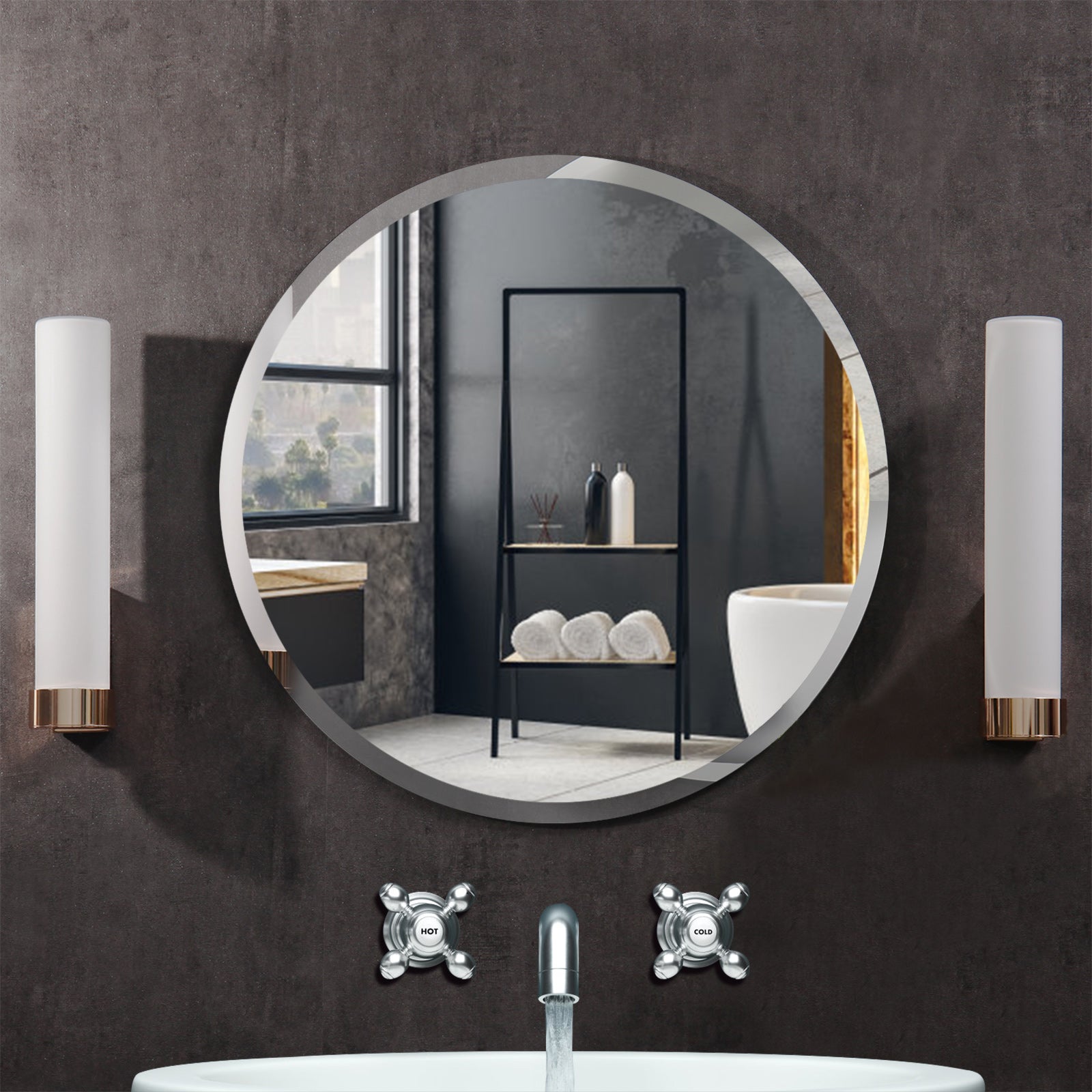 Round Frameless Wall Mounted Bathroom Vanity Mirror in Sliver