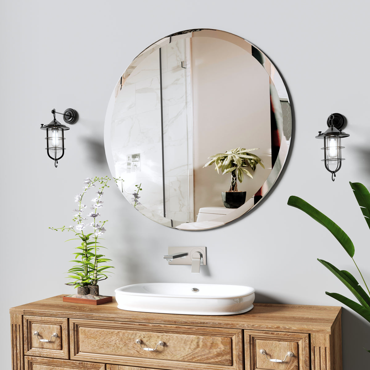 Round Frameless Wall Mounted Bathroom Vanity Mirror in Sliver