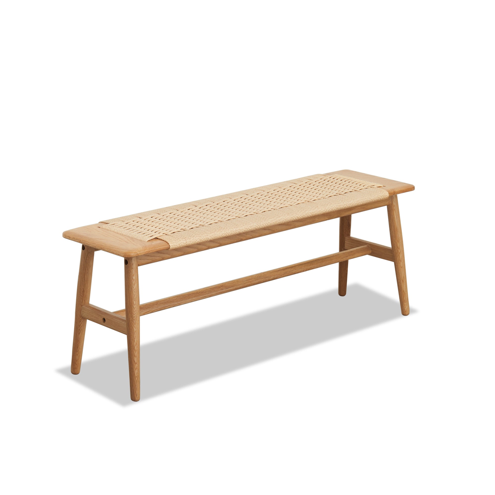 Woven Design Wood Dining Bench in Natural Oak for Dining Room, Bedroom