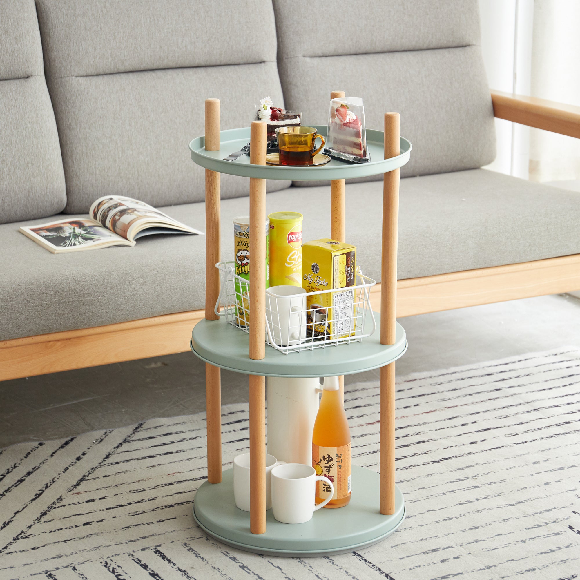 Standing Multifunctional Storage Rack 360° Rotating Bookshelf for Living Room