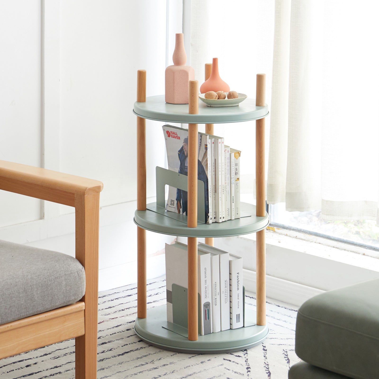 Standing Multifunctional Storage Rack 360° Rotating Bookshelf for Living Room