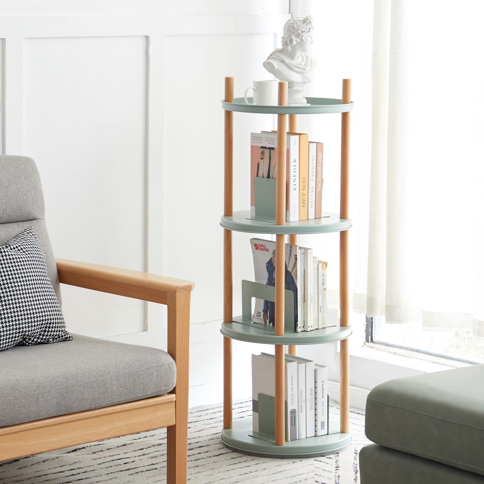 Standing Multifunctional Storage Rack 360° Rotating Bookshelf for Living Room
