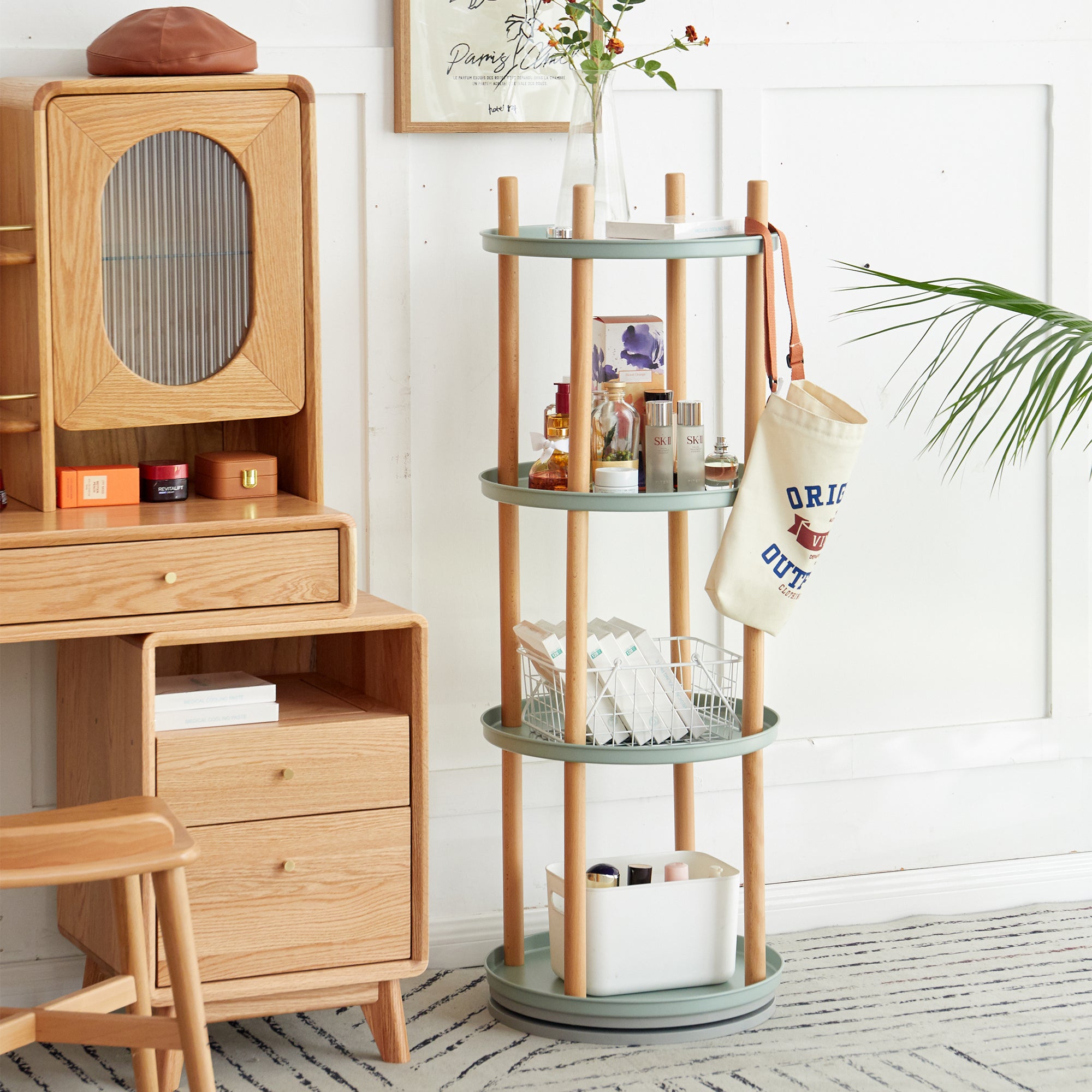 Standing Multifunctional Storage Rack 360° Rotating Bookshelf for Living Room