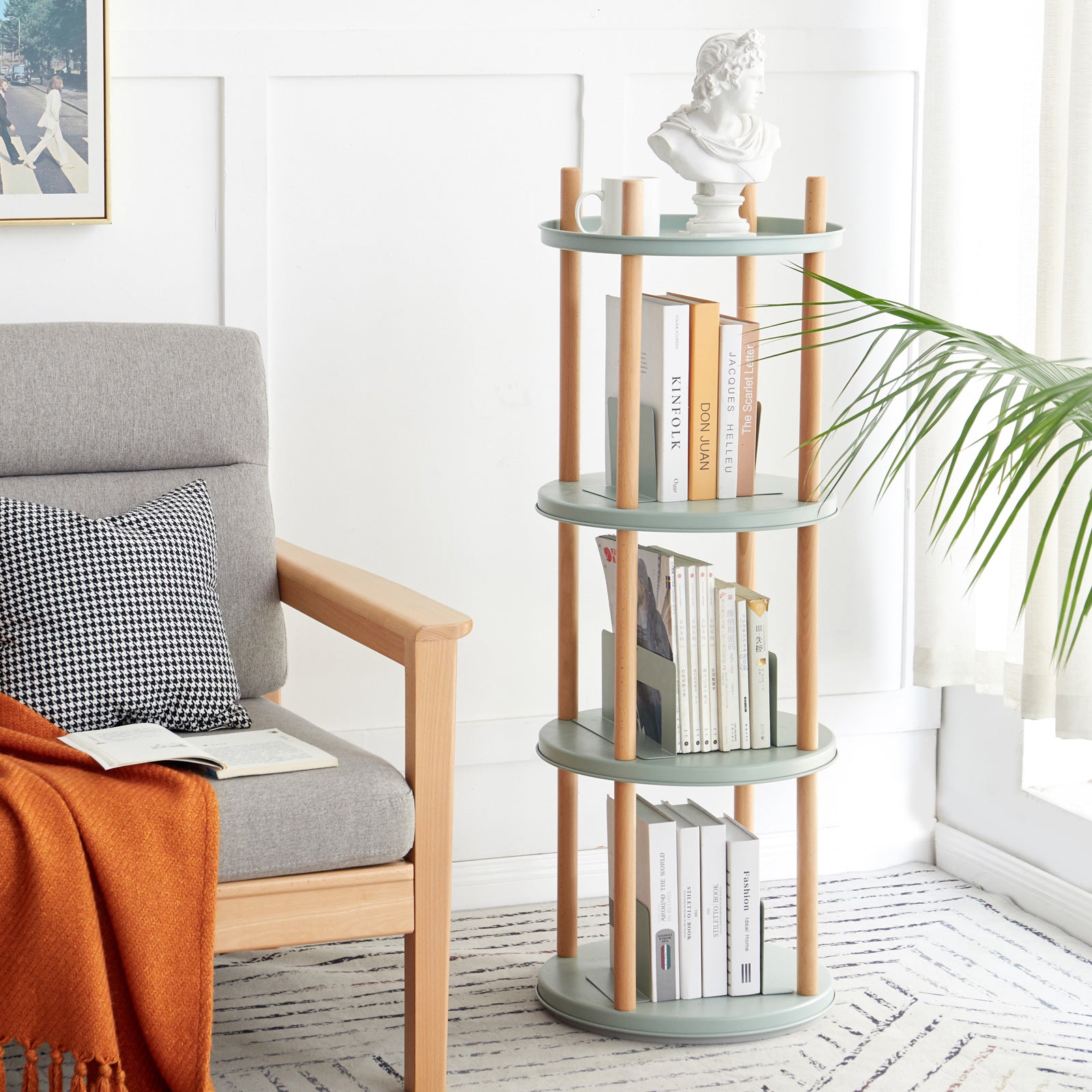 Standing Multifunctional Storage Rack 360° Rotating Bookshelf for Living Room