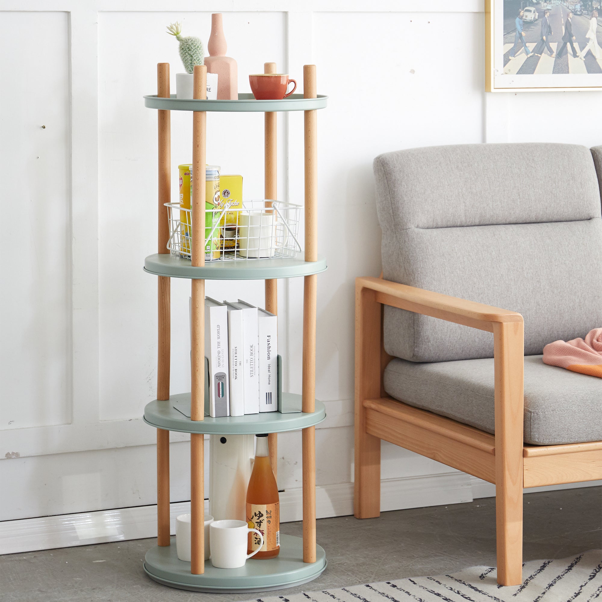 Standing Multifunctional Storage Rack 360° Rotating Bookshelf for Living Room