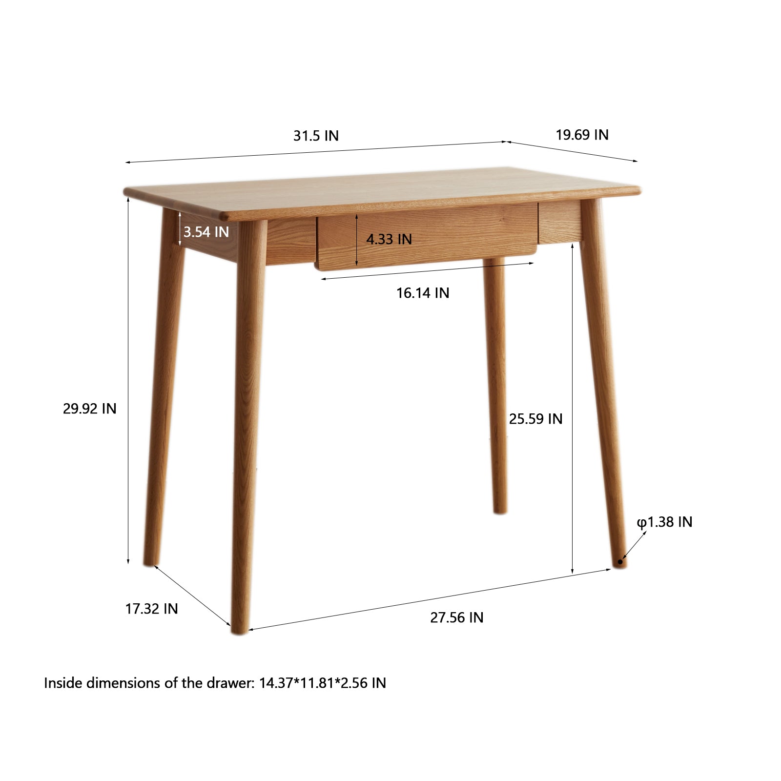 32 inches Solid Wood Work Desk Dressing Table with Drawer