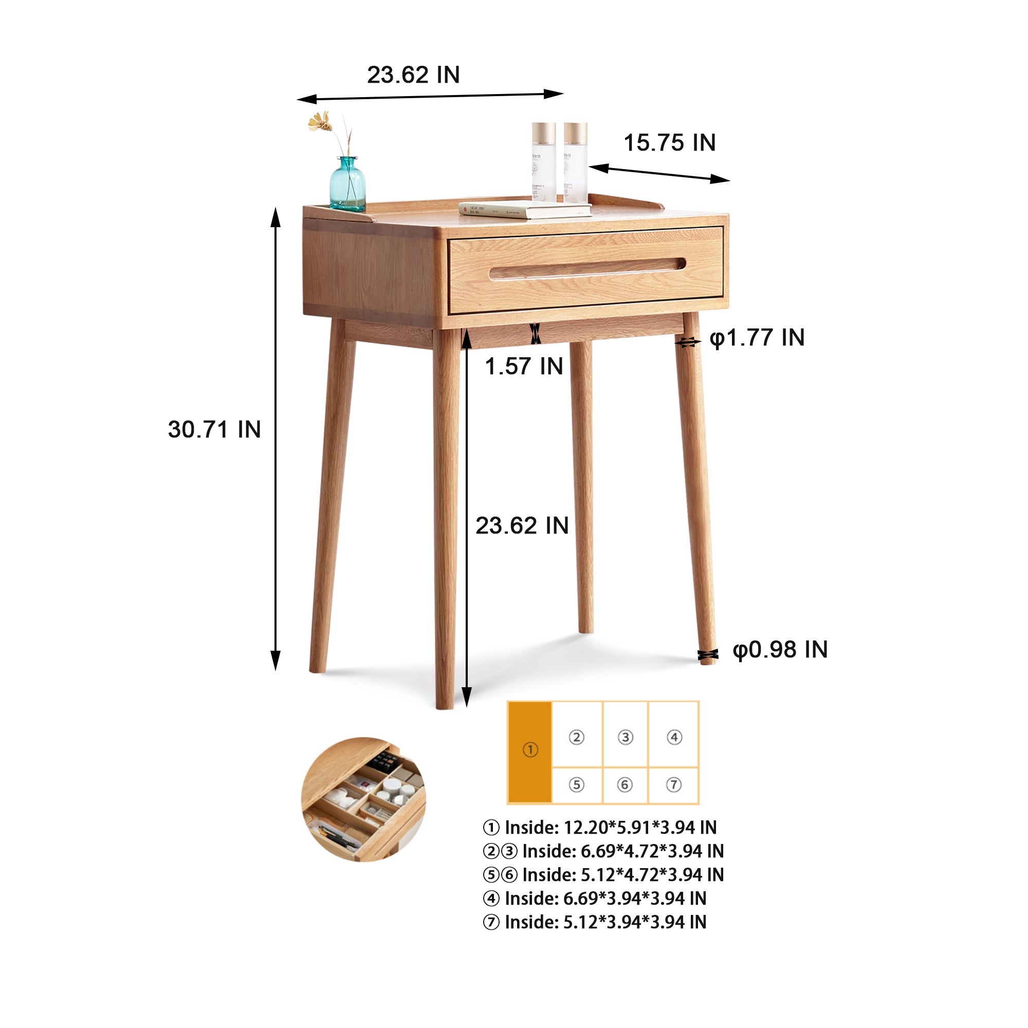 24 inches Solid Wood Table Desk with Storage Drawer