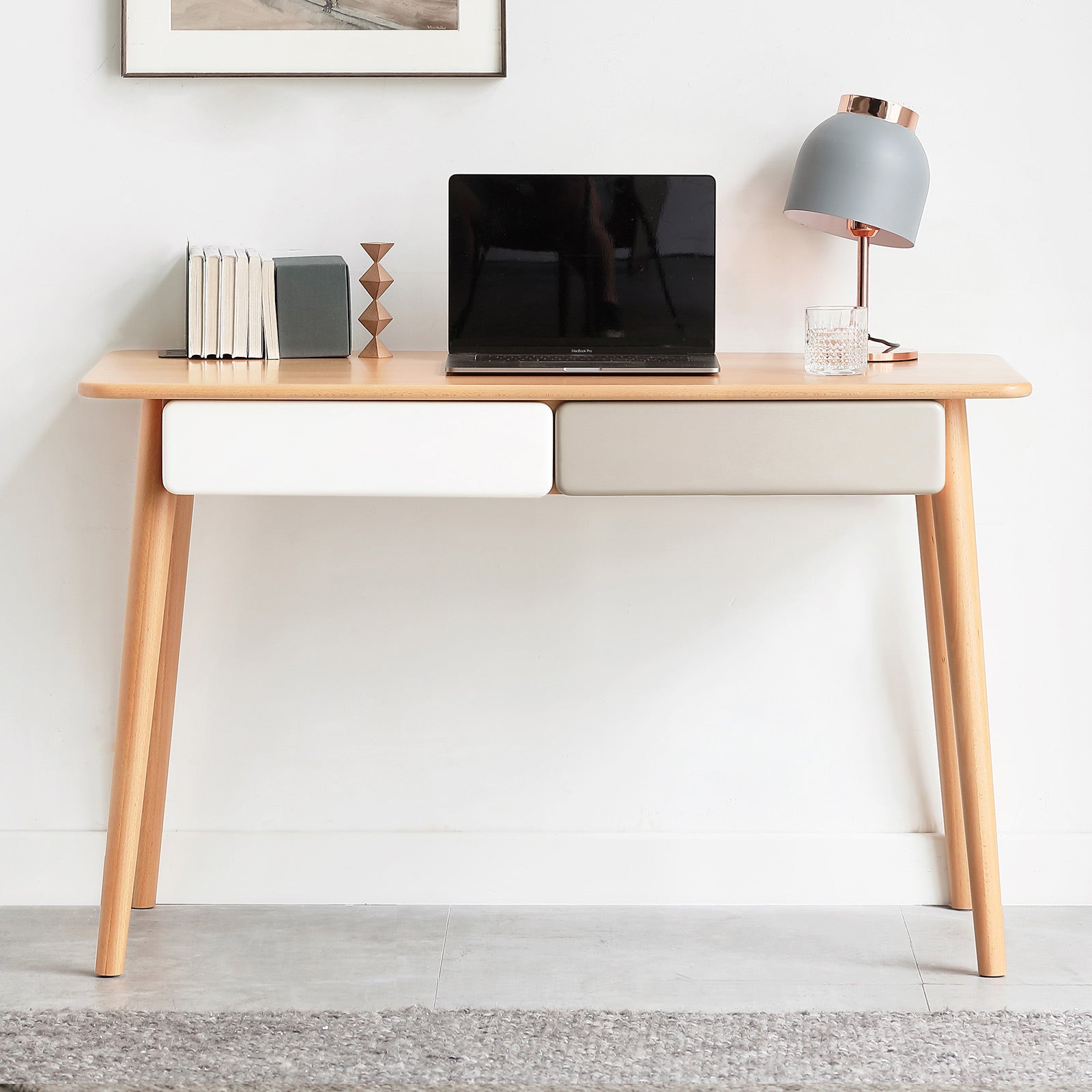 47'' Solid Wood Computer Desk with 2 Drawers for Home Office