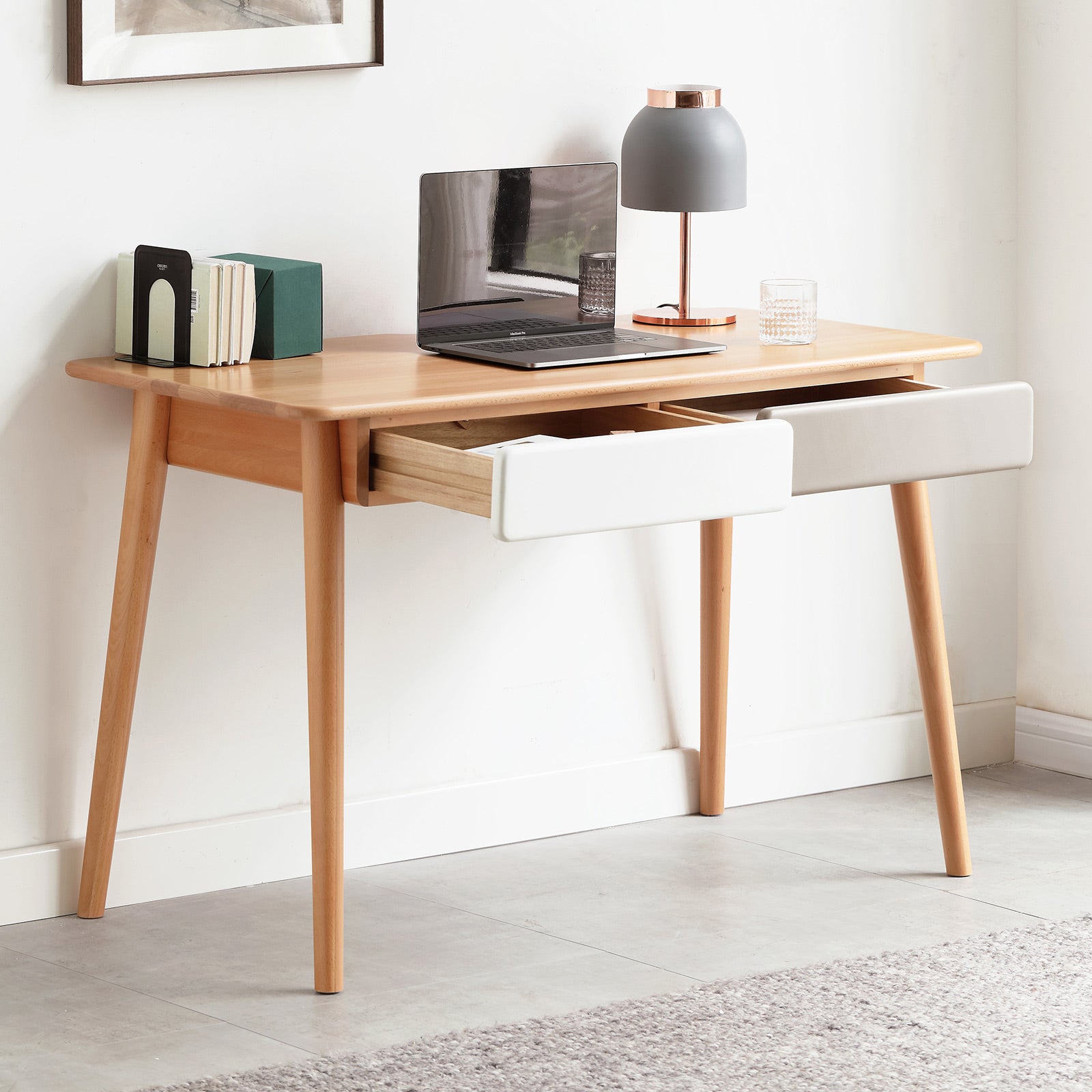 47'' Solid Wood Computer Desk with 2 Drawers for Home Office