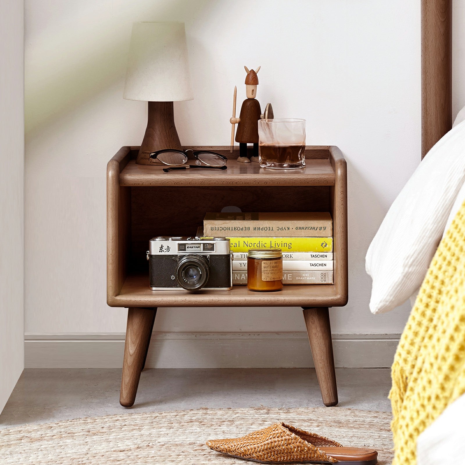 Solid Wood Nightstands with Shelf for Bedroom