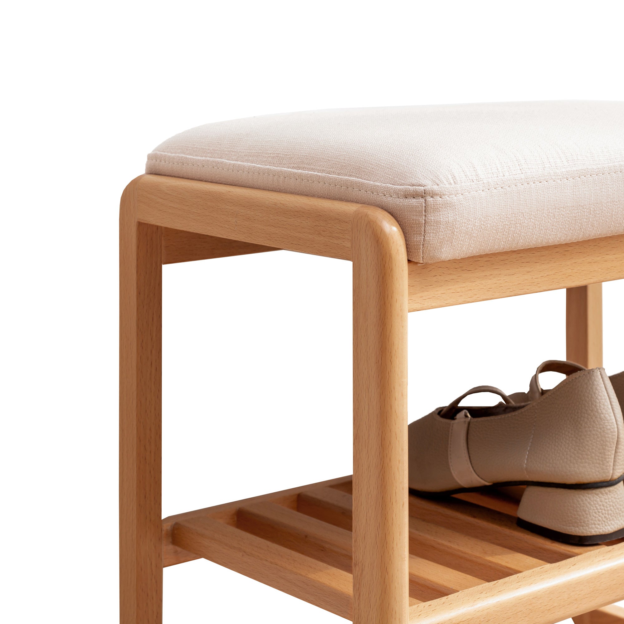 Solid Wood Shoe Rack Bench with High Rebound Sponge Cushion