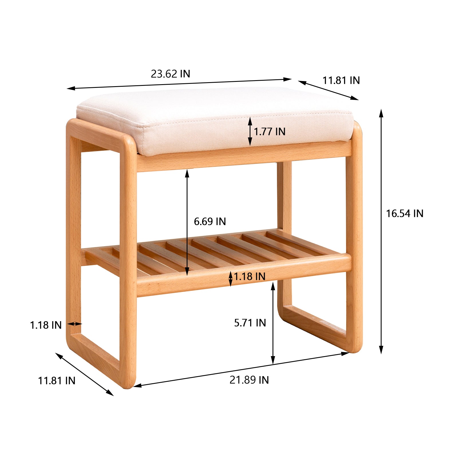 Solid Wood Shoe Rack Bench with High Rebound Sponge Cushion