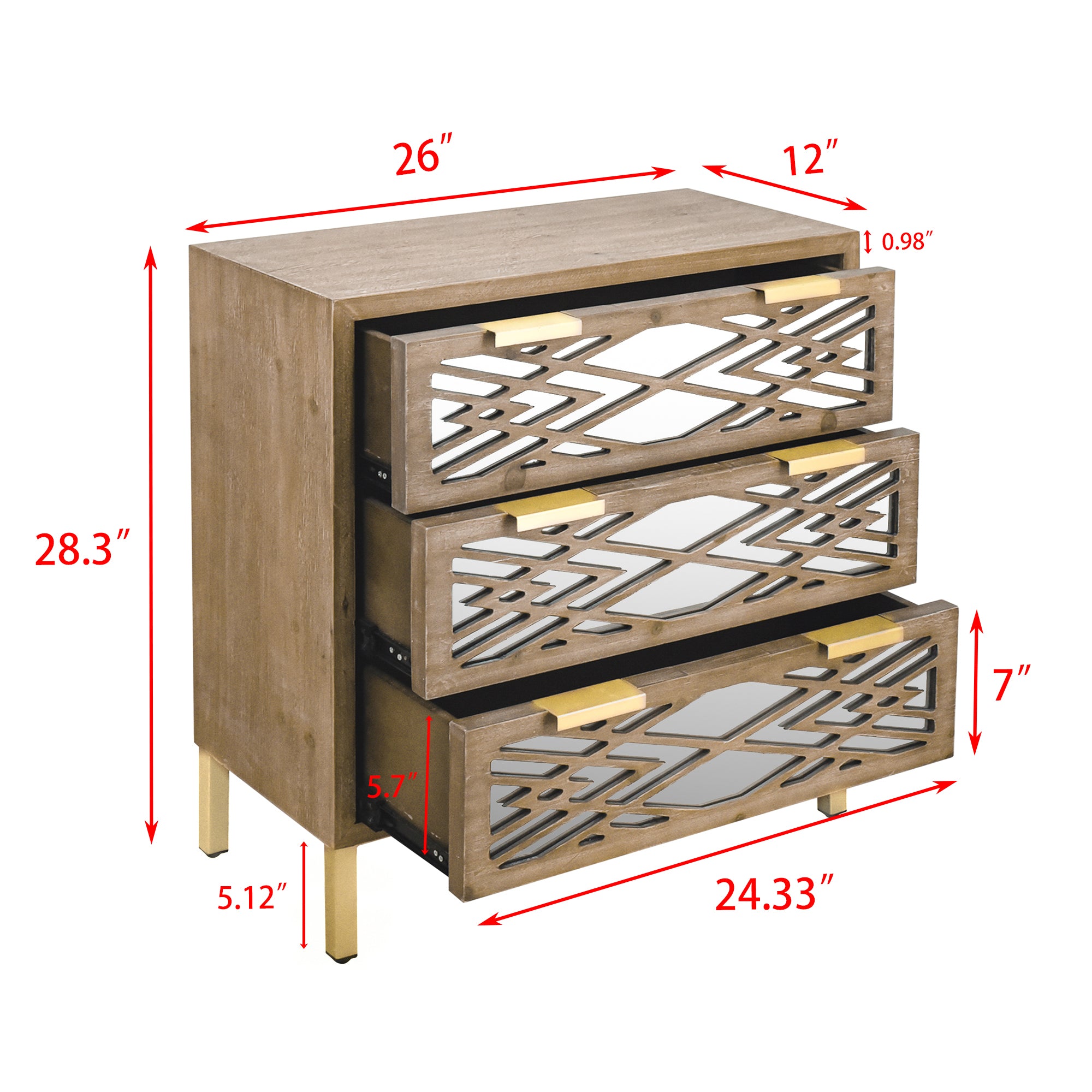 28" Tall Wood 3-drawer Accent Cabinet in Natural