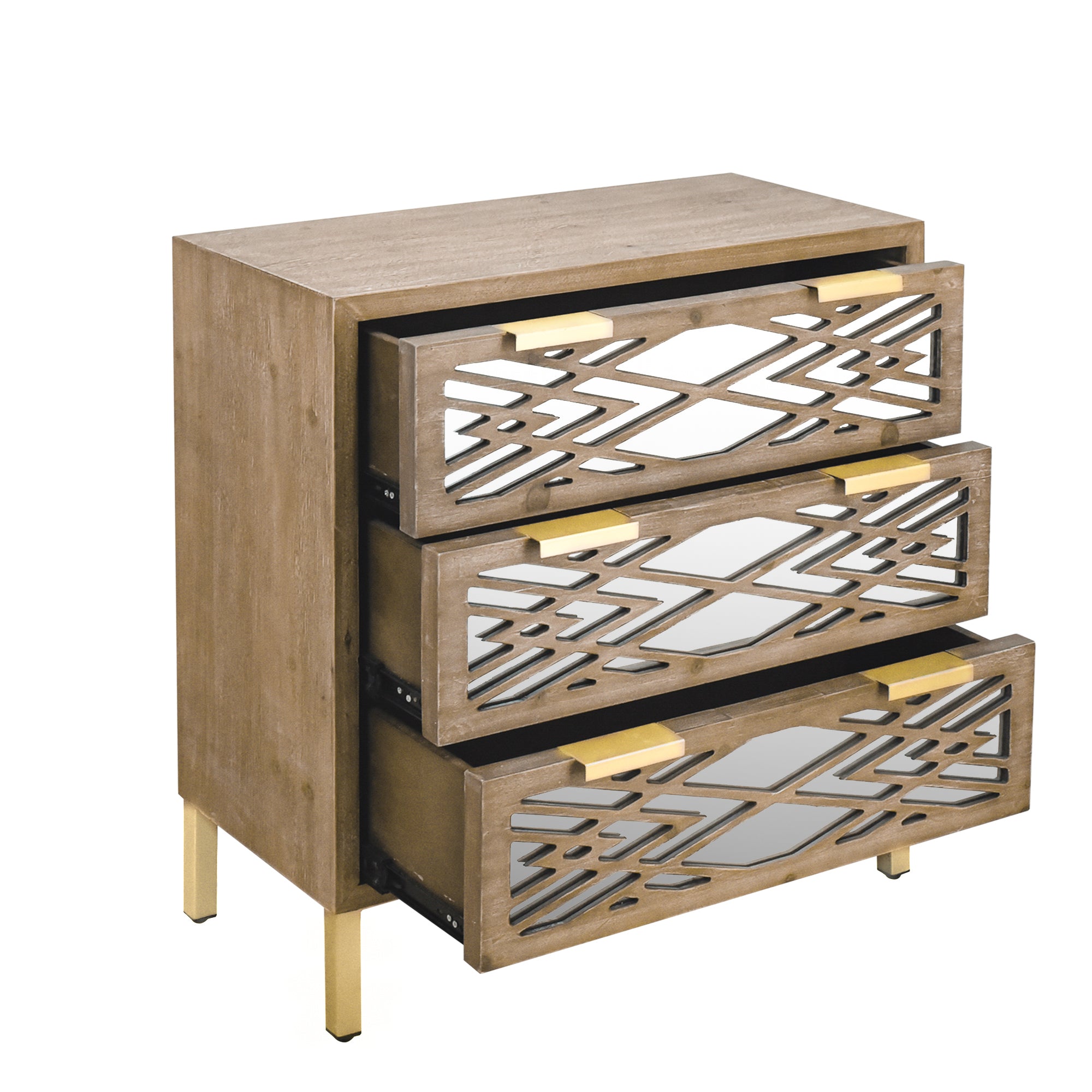 28" Tall Wood 3-drawer Accent Cabinet in Natural
