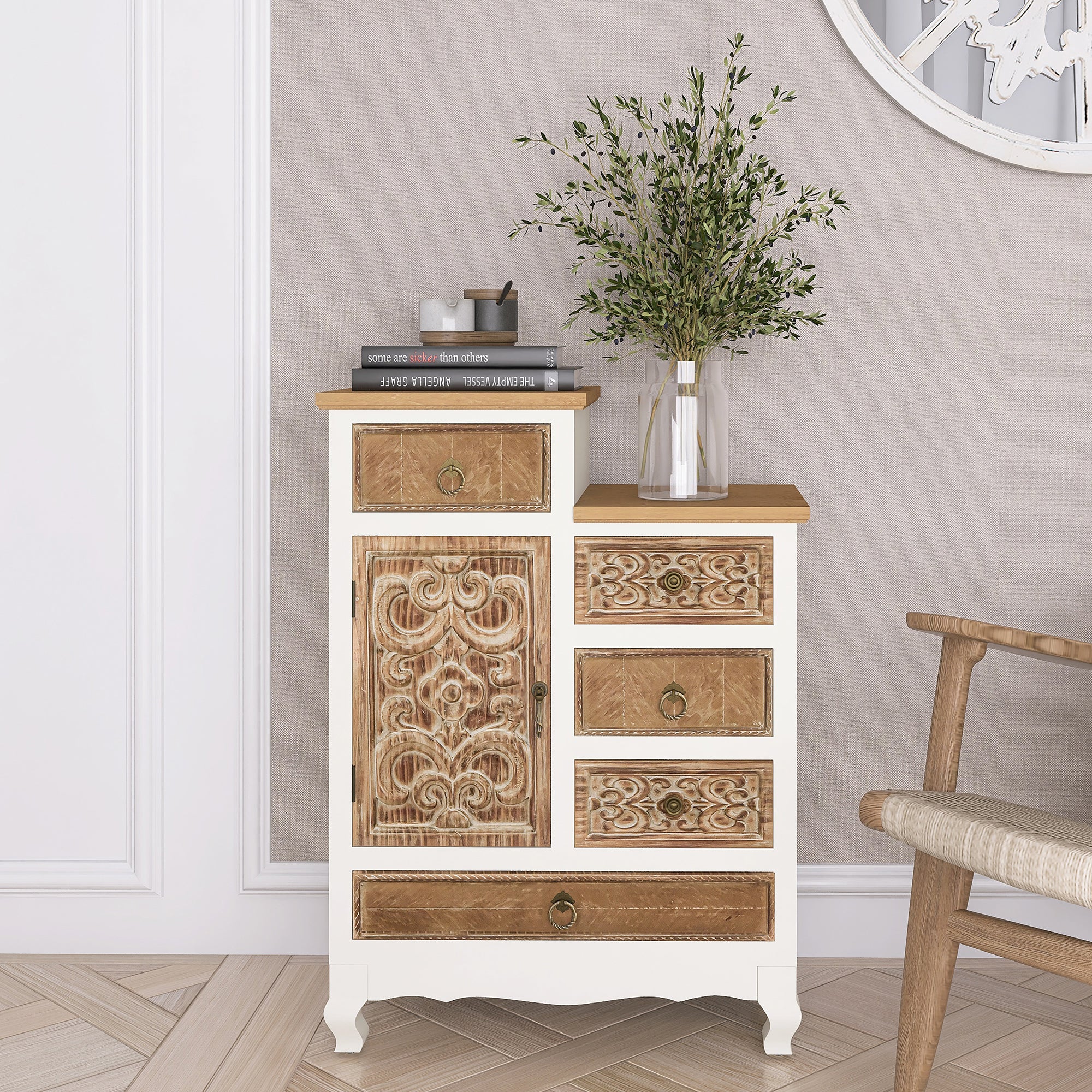 30" Tall Wood 5-drawer Accent Cabinet in Natural