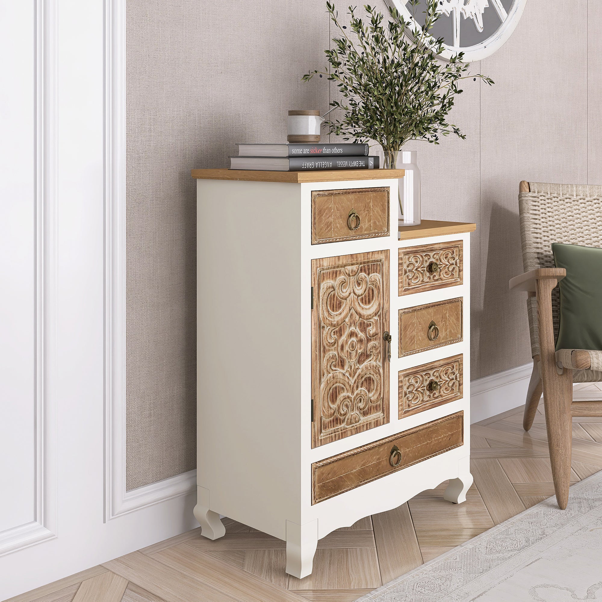 30" Tall Wood 5-drawer Accent Cabinet in Natural