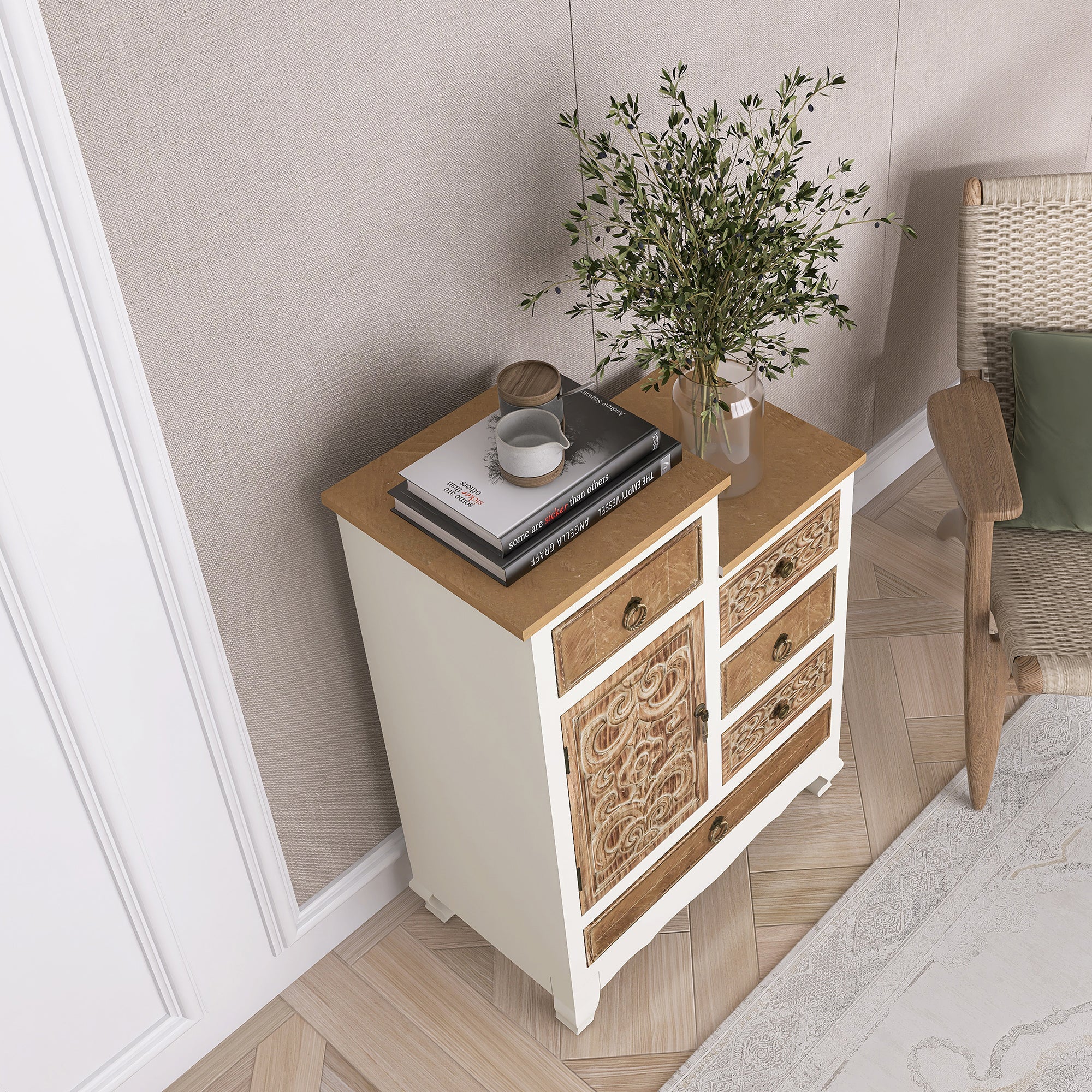 30" Tall Wood 5-drawer Accent Cabinet in Natural