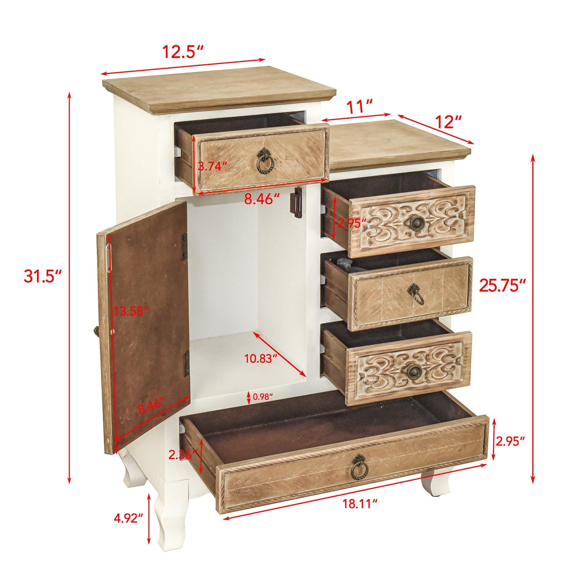 30" Tall Wood 5-drawer Accent Cabinet in Natural