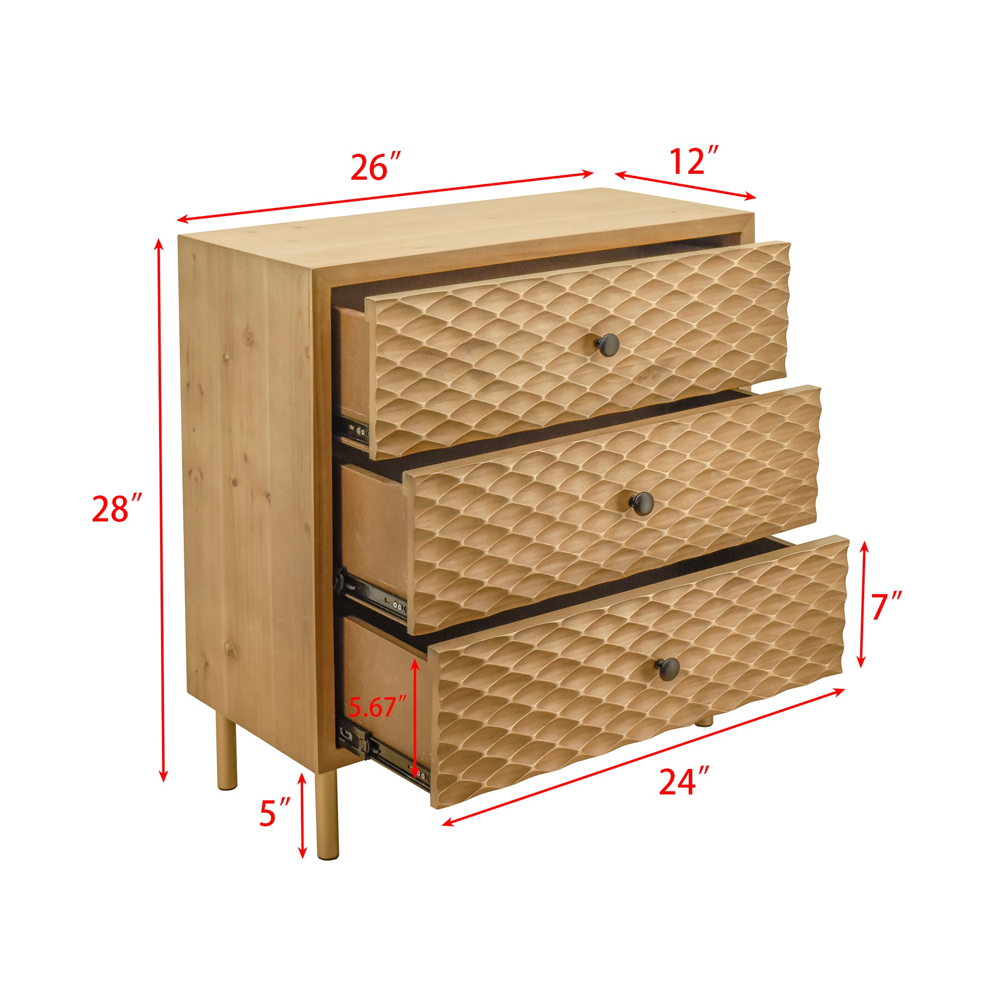 28" Tall Wood 3-drawer Bachelors Chest in Natural