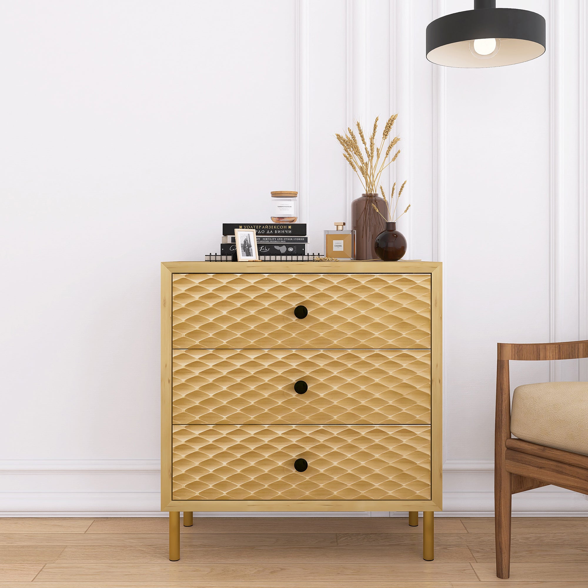 28" Tall Wood 3-drawer Bachelors Chest in Natural