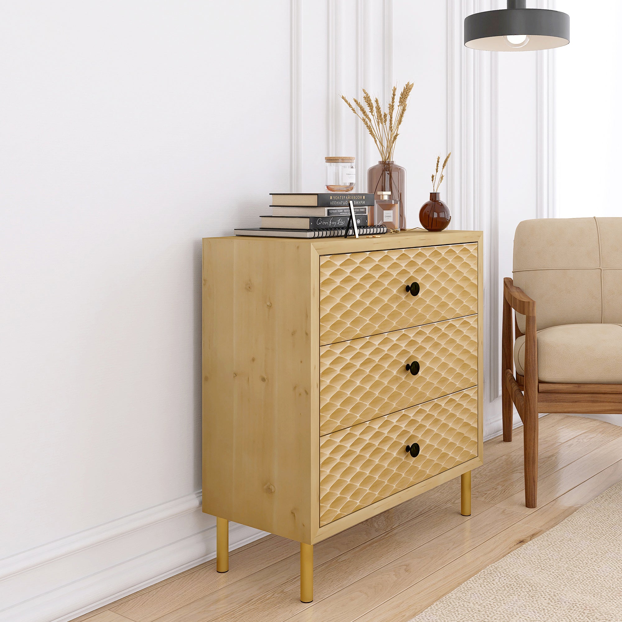 28" Tall Wood 3-drawer Bachelors Chest in Natural