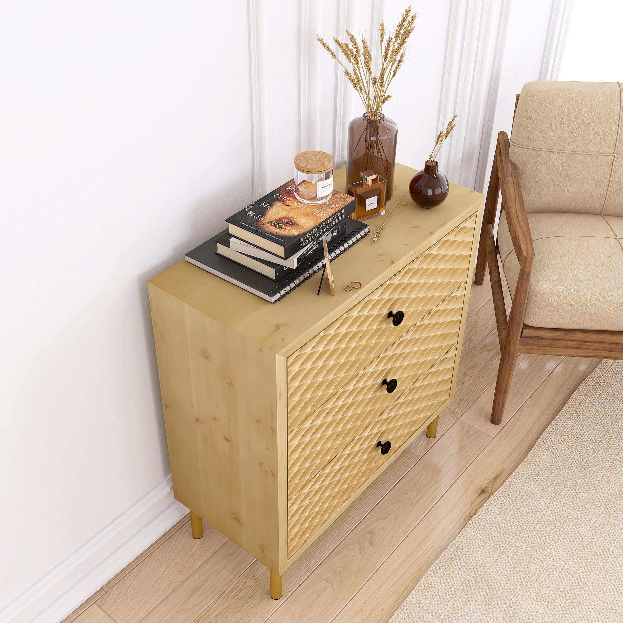28" Tall Wood 3-drawer Bachelors Chest in Natural