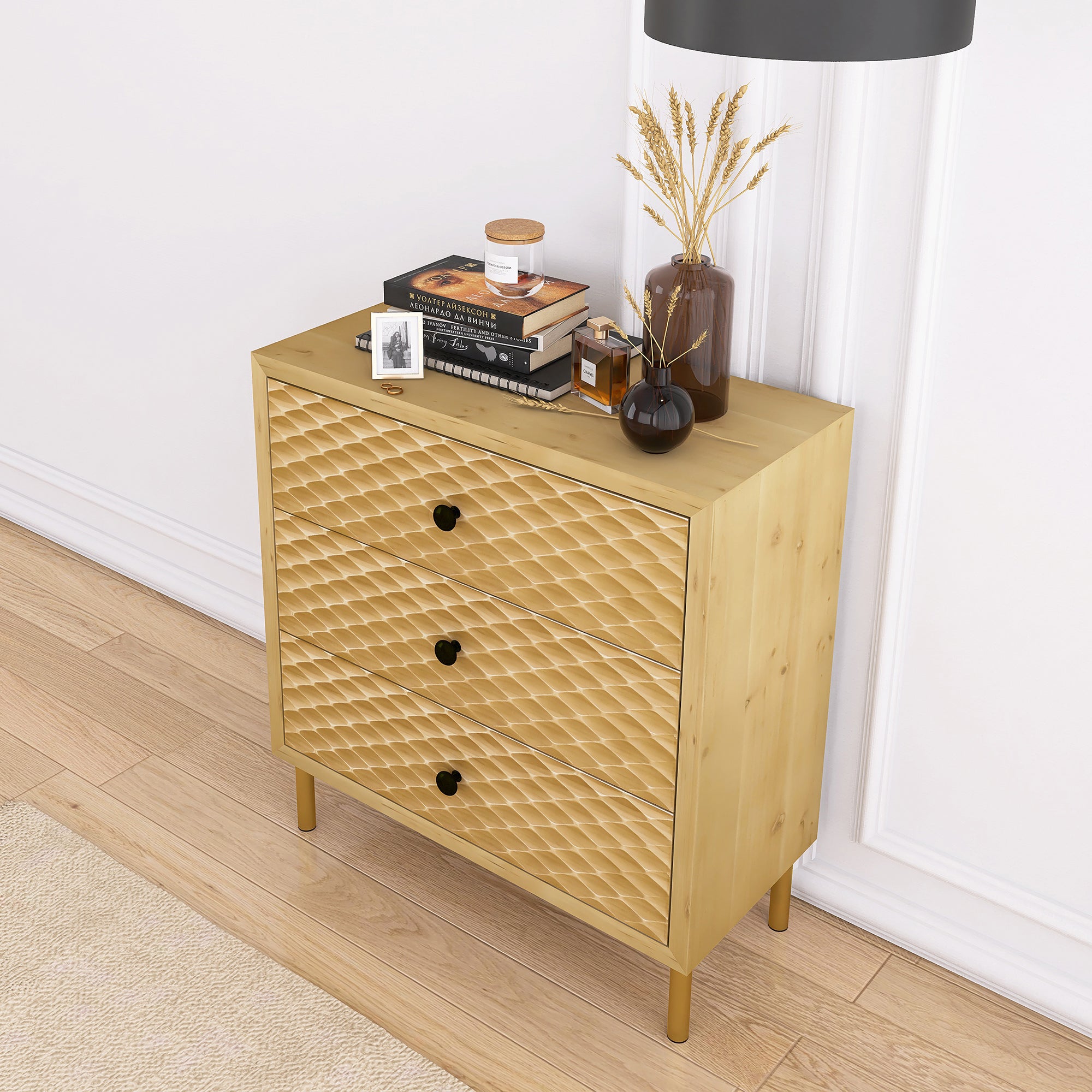 28" Tall Wood 3-drawer Bachelors Chest in Natural